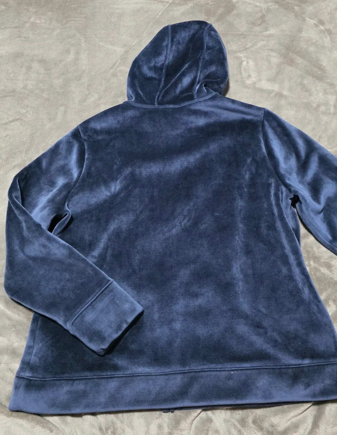Ladies navy blue plush velour zip up hooded sweater - photo 3