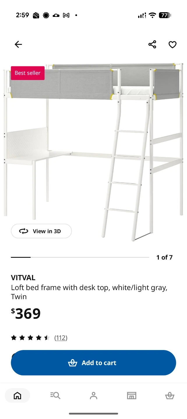 Ikea VITVAL LOFT  Desk Bed - Mattress sold separately