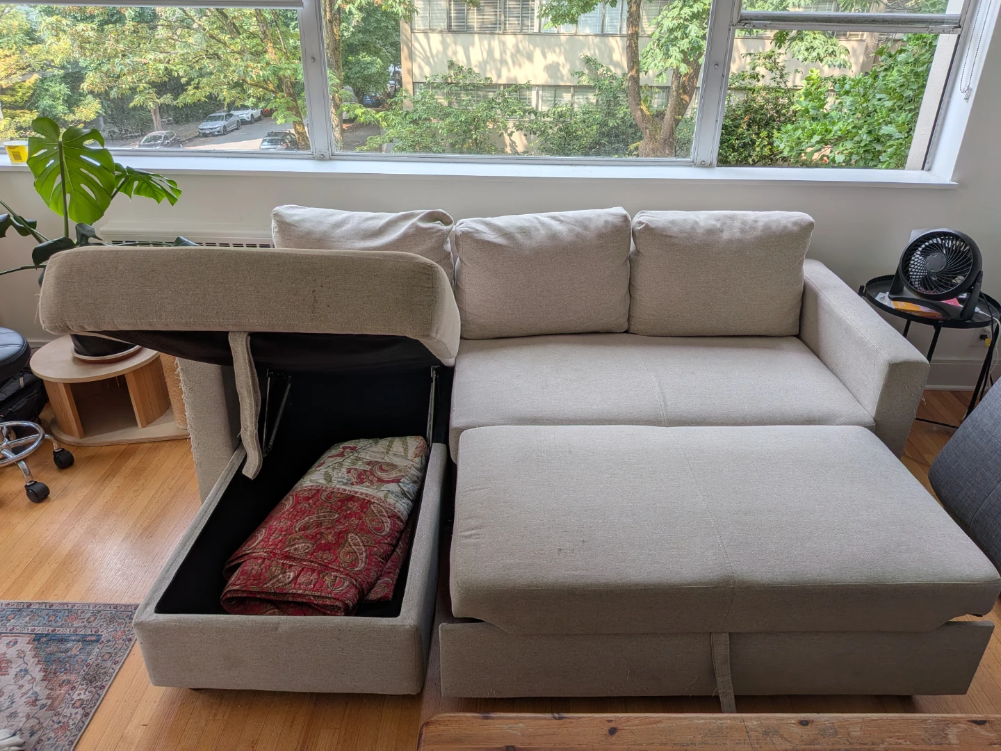 Light Beige Sectional Sofa Bed with Storage - photo 2