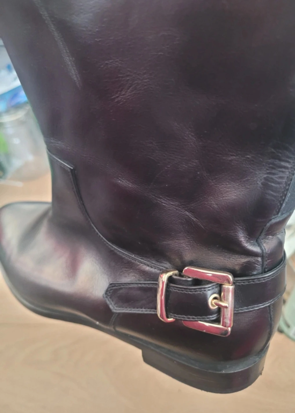 Black Leather Knee-High Boots with Buckle Detail - photo 3