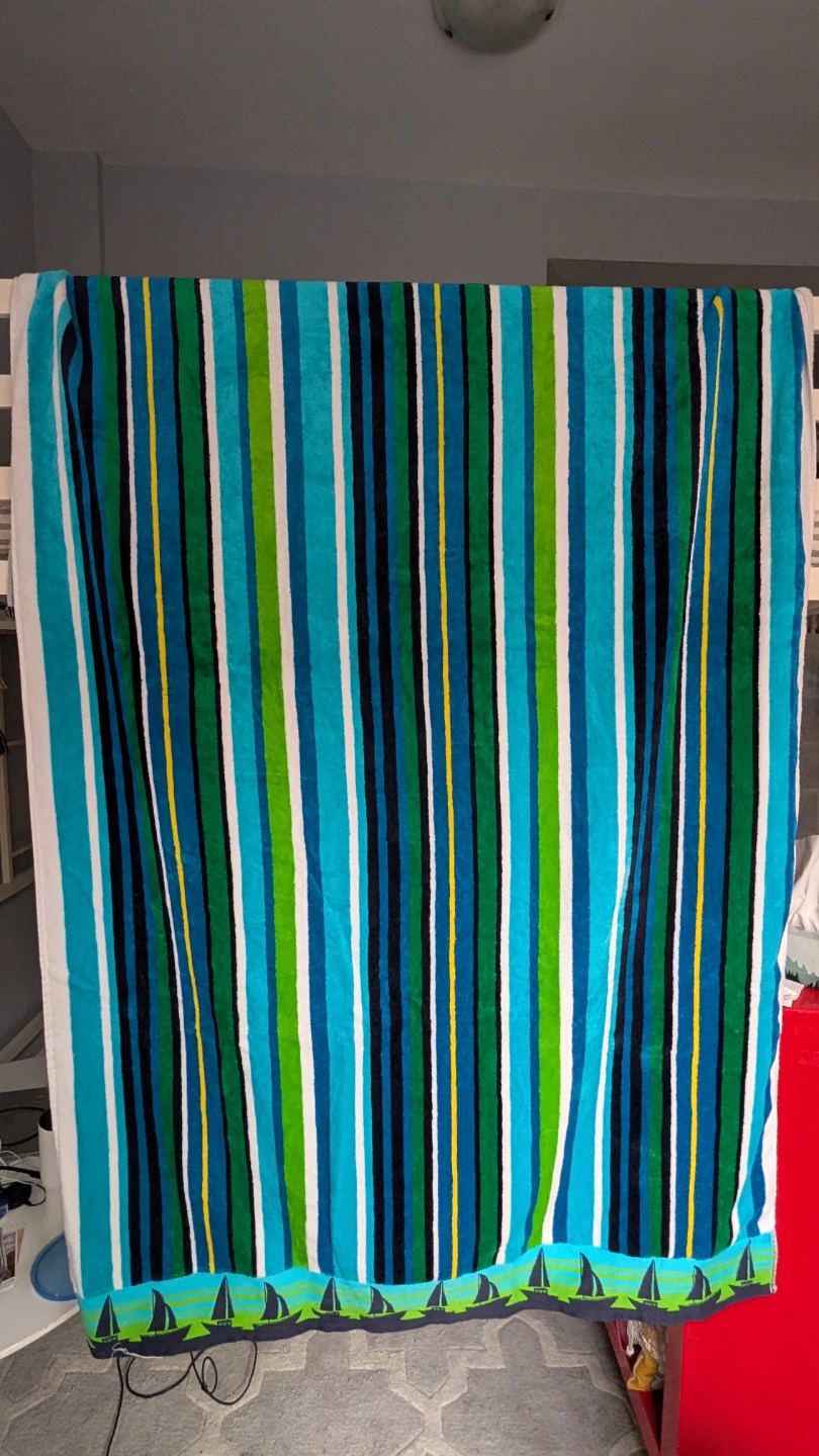 Striped Beach Towel with Sailboats