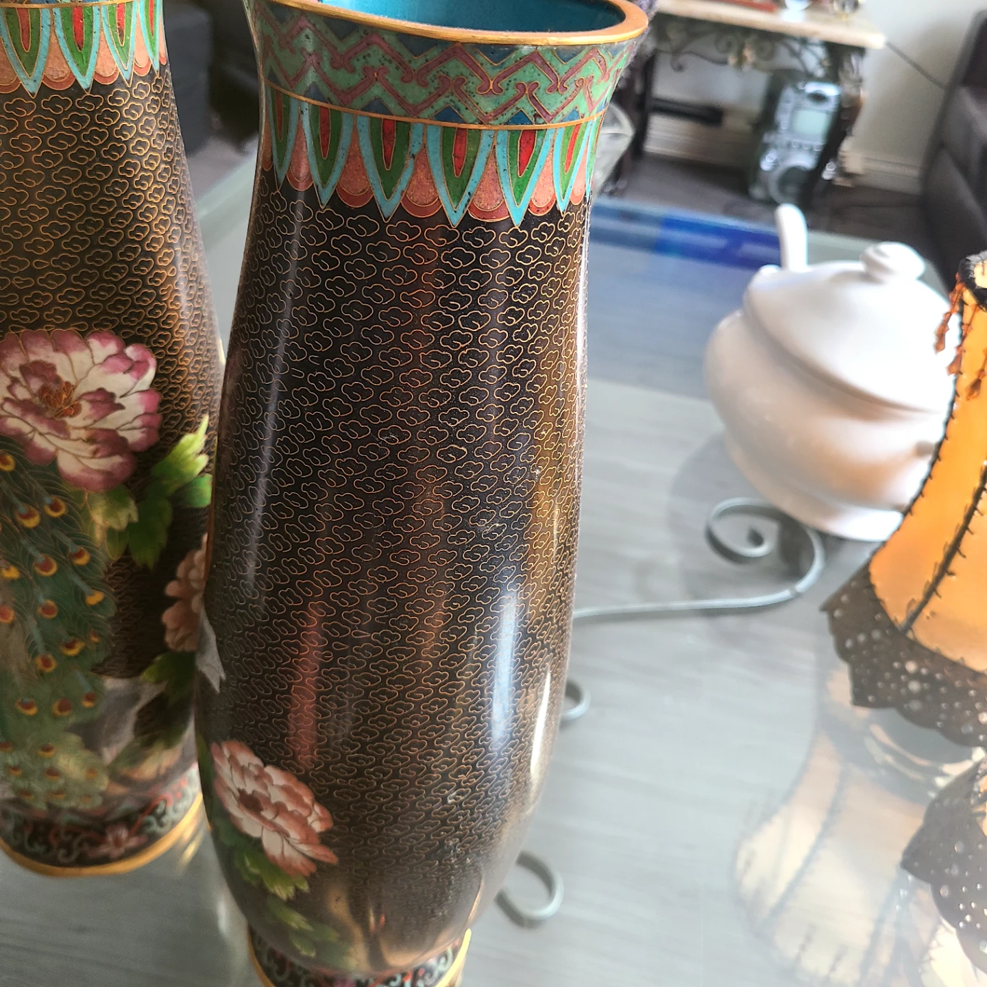 Pair of Cloisonné Vases with Peacock Design - photo 5