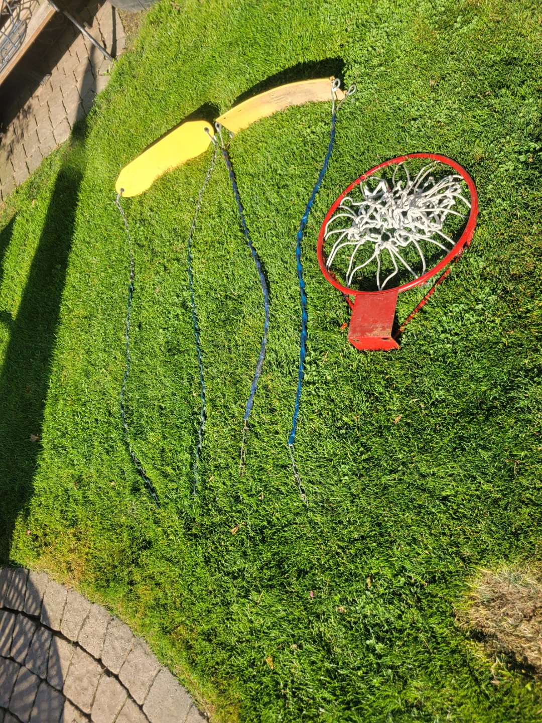 2 Swing Seats with Chains, basketball hoop-$5 each