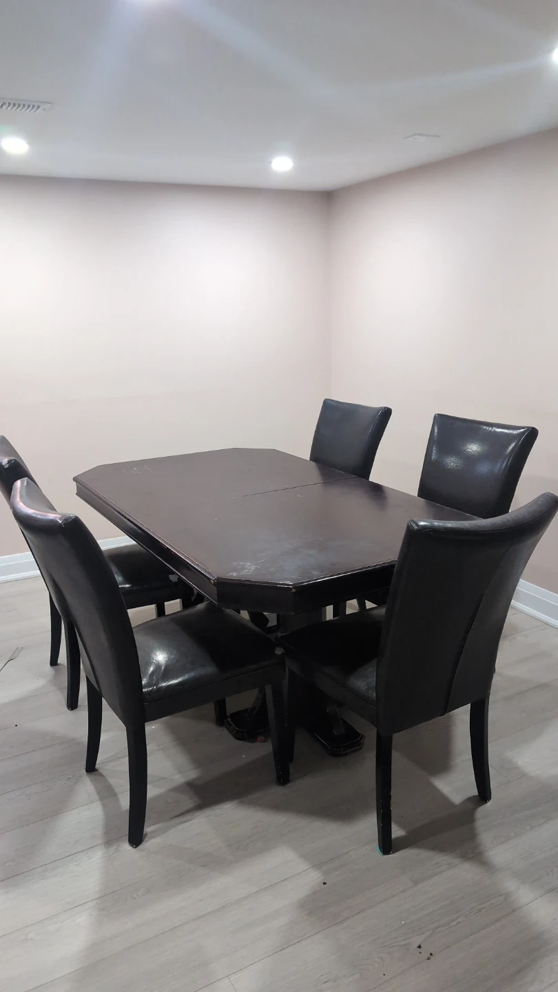 Dark Wood Dining Table with 5 Chairs - photo 2