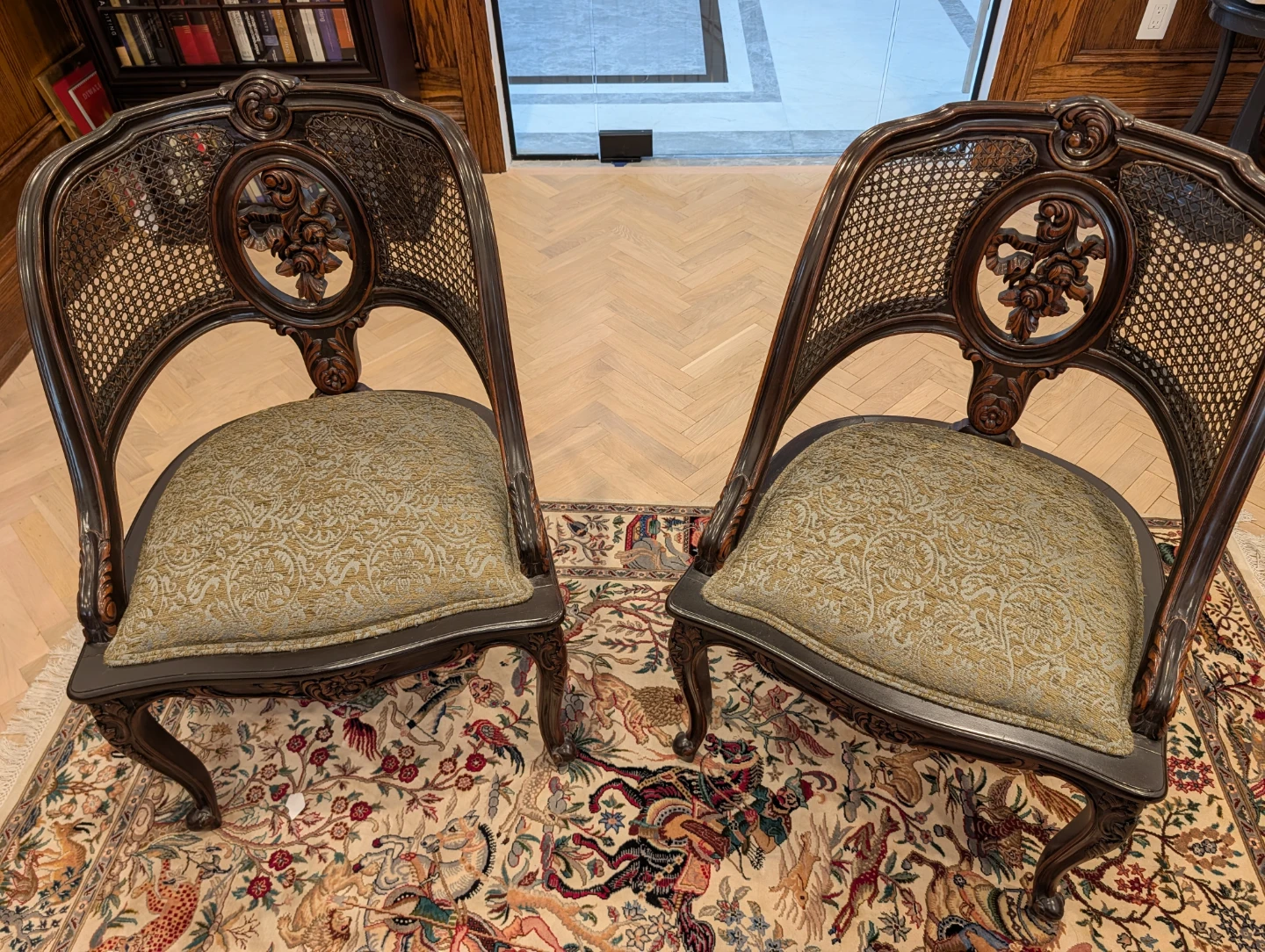Antique Cane Back Accent Chairs - Pair