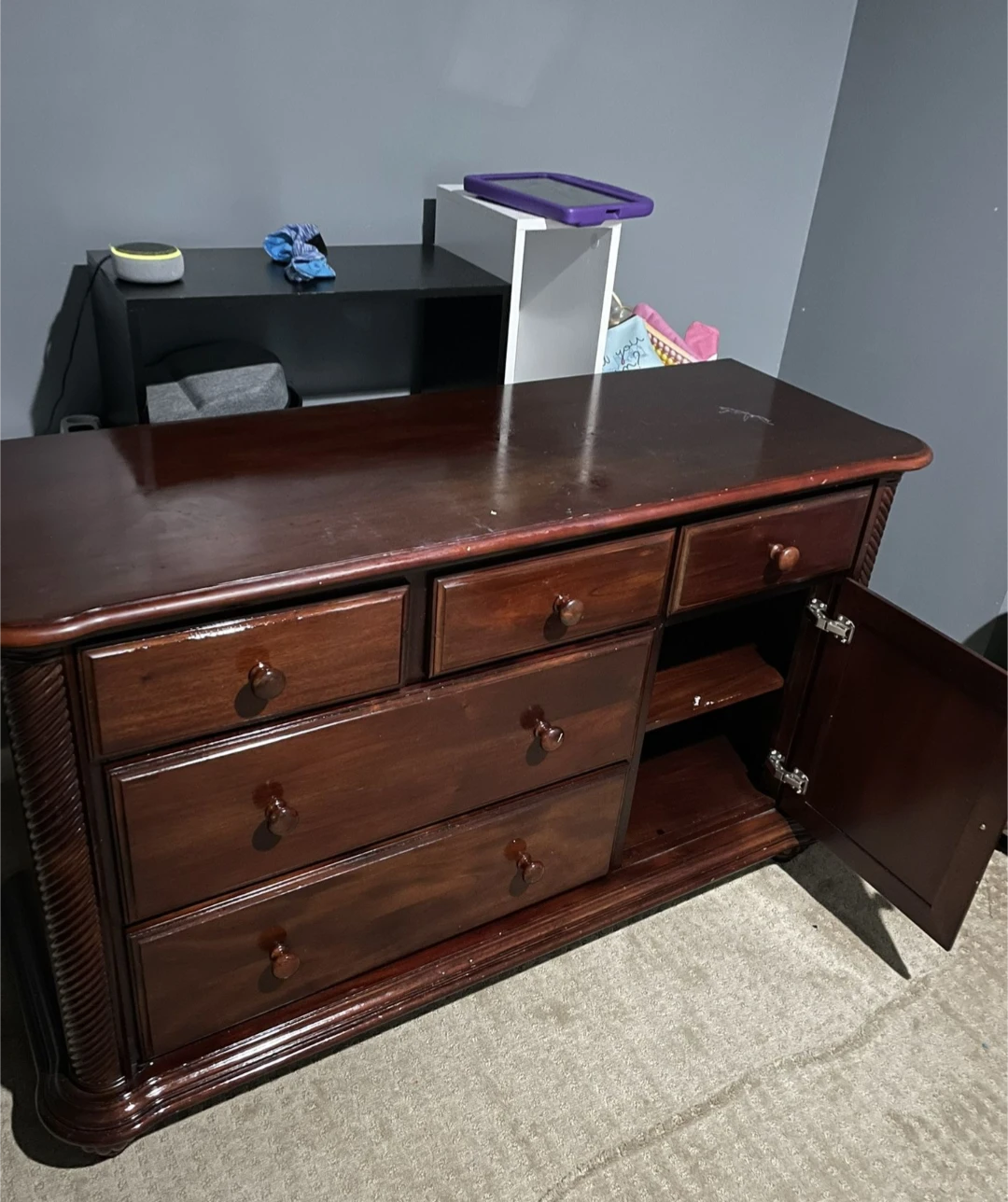 Used Dark Wood Dresser with Cabinet - photo 2