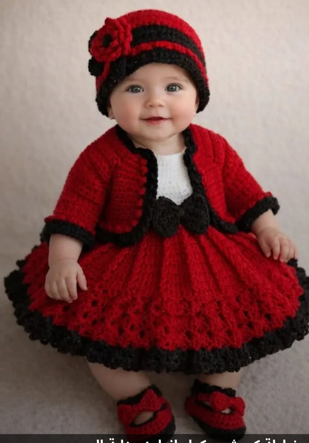 Red and black crochet baby dress set