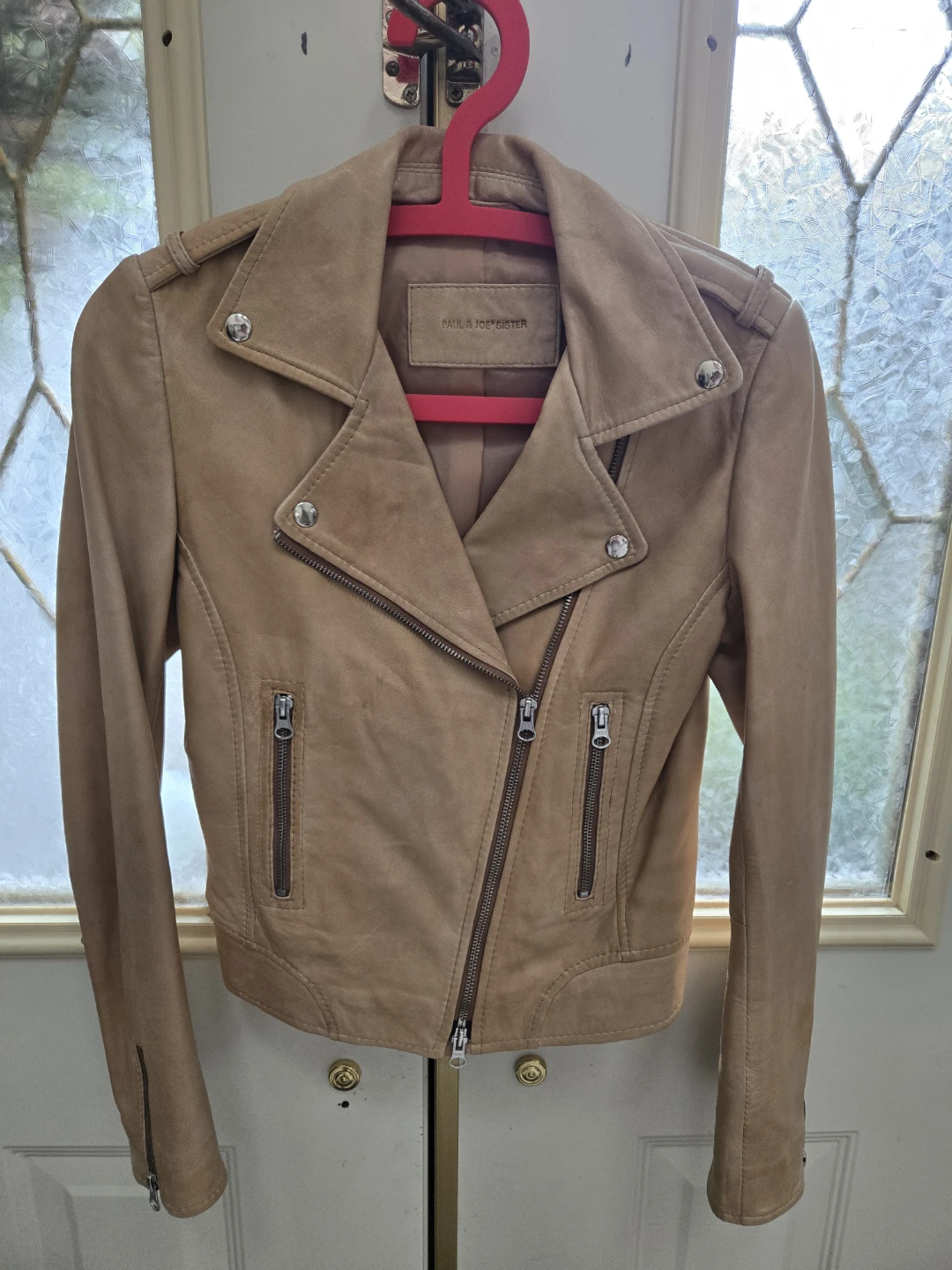 Paul & Joe Sister Beige Leather Moto Jacket