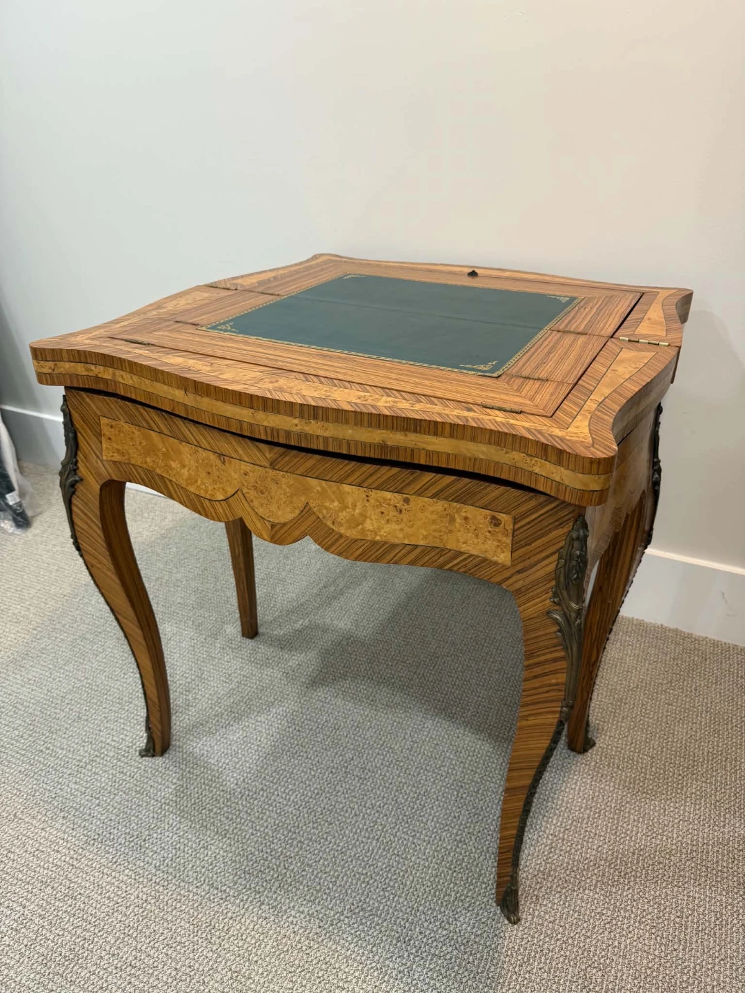 Vintage Inlaid Wood Game Table with Chess and Backgammon Boards - photo 2