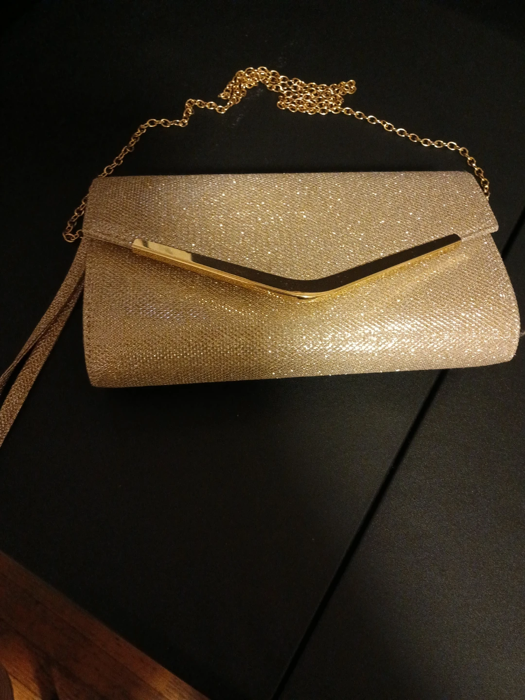Sparkly Gold Clutch Purse with Chain Strap