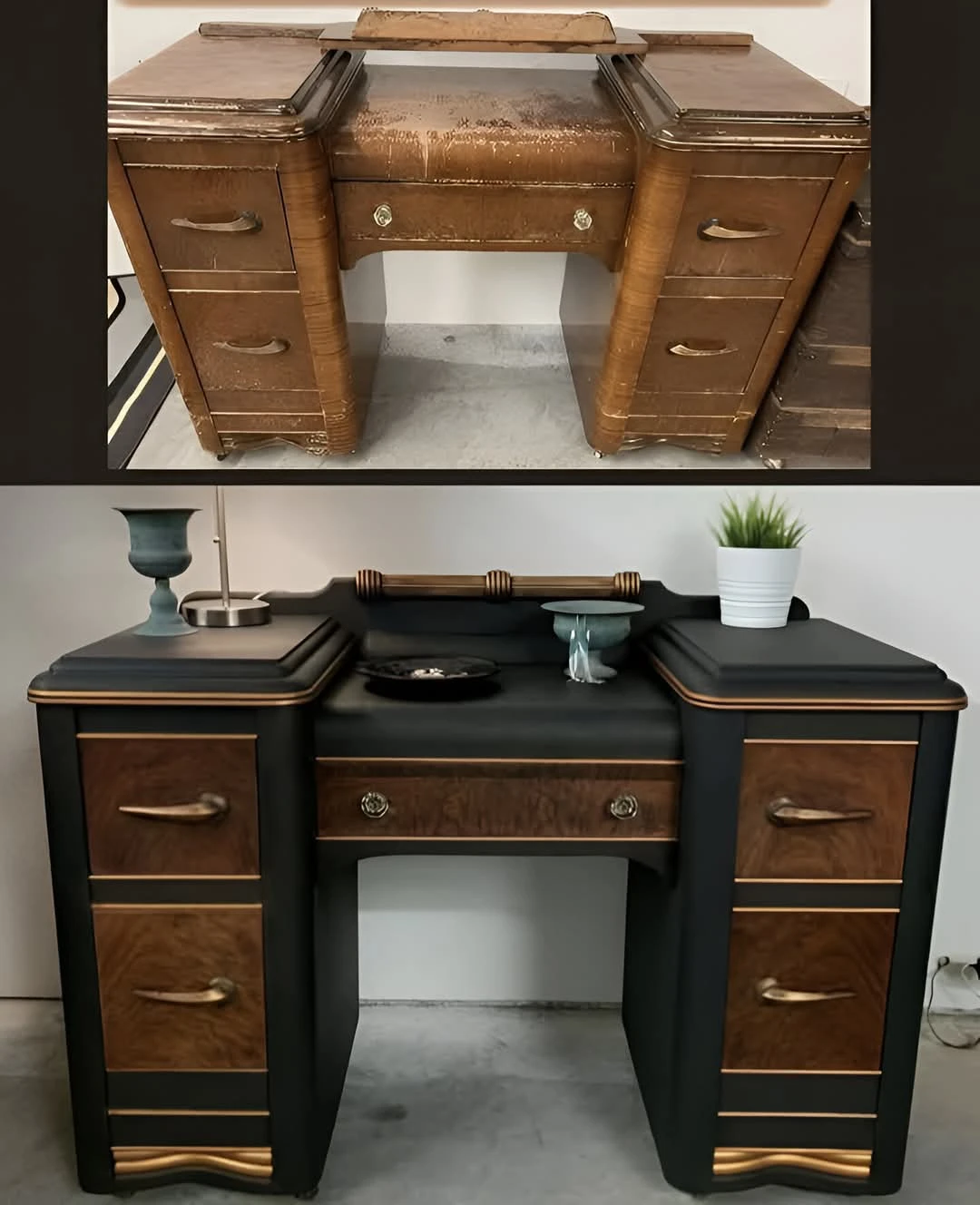 Vintage Waterfall Vanity Dresser with Mirror - photo 4