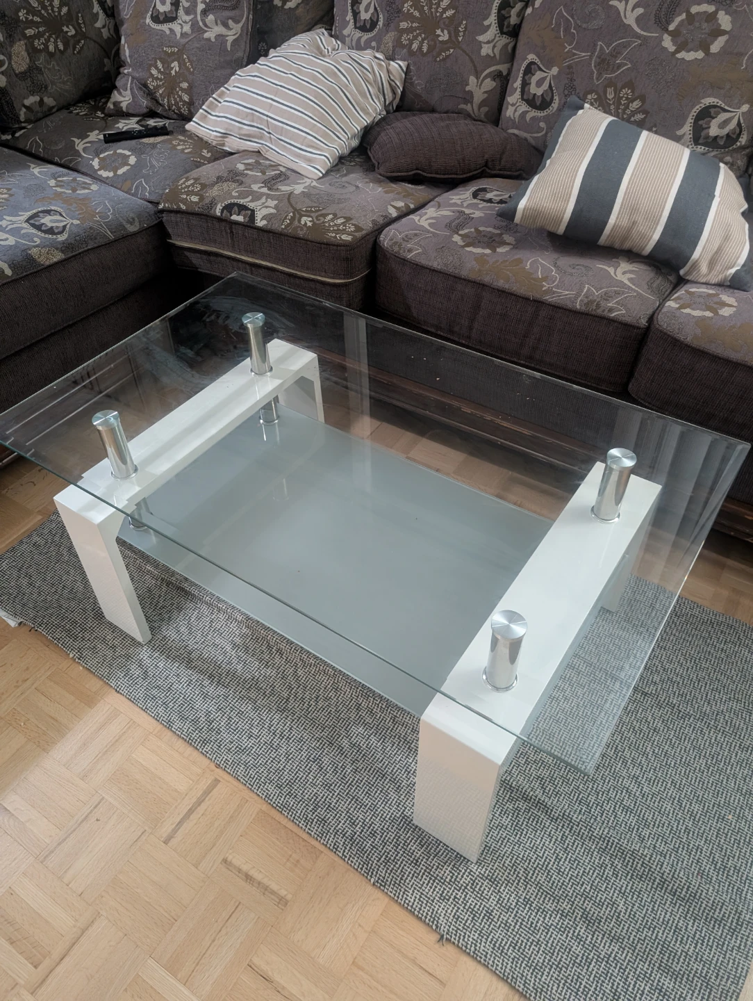 Glass Coffee Table with White Legs
