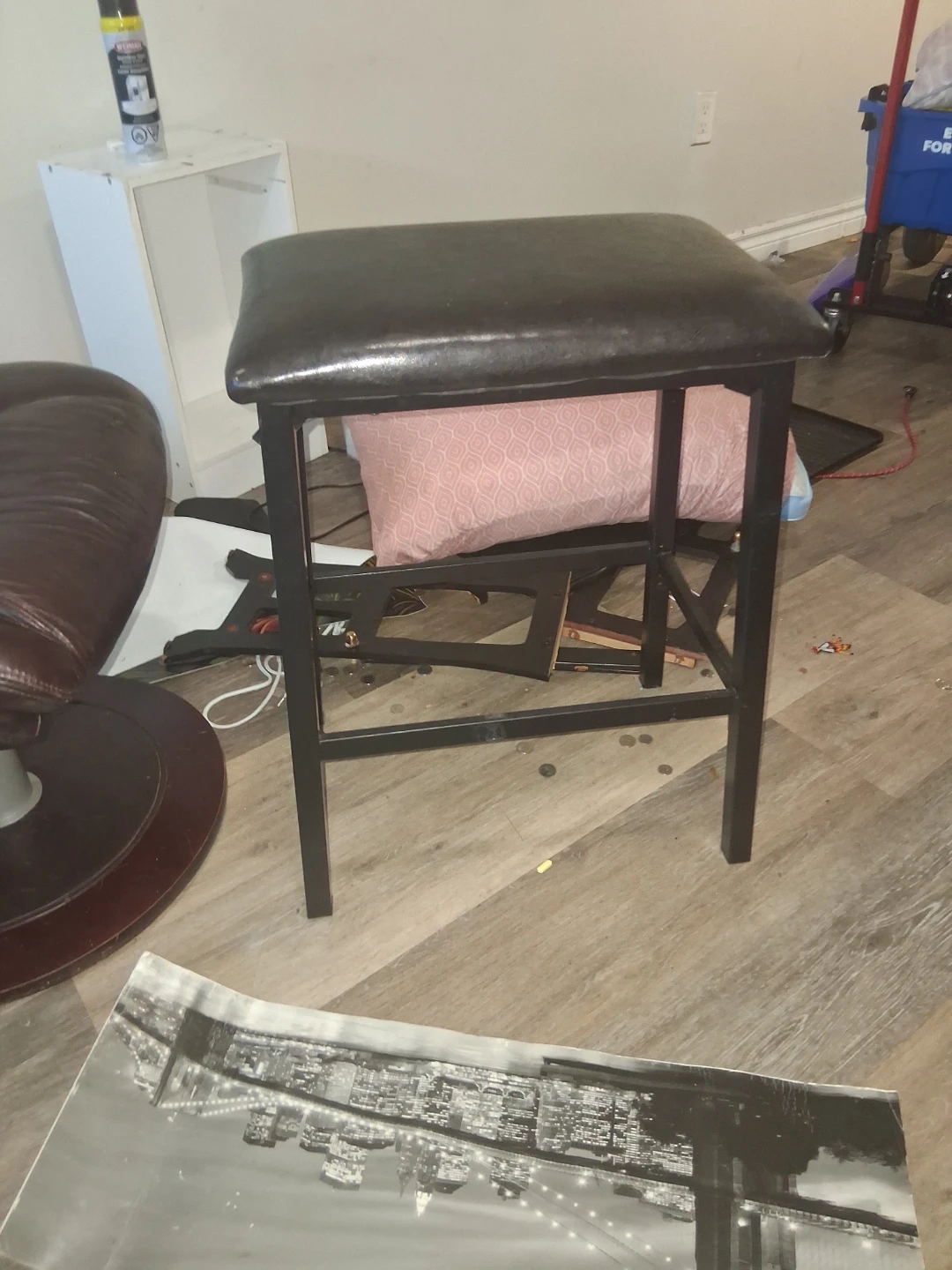 Black Faux Leather Bar Stool