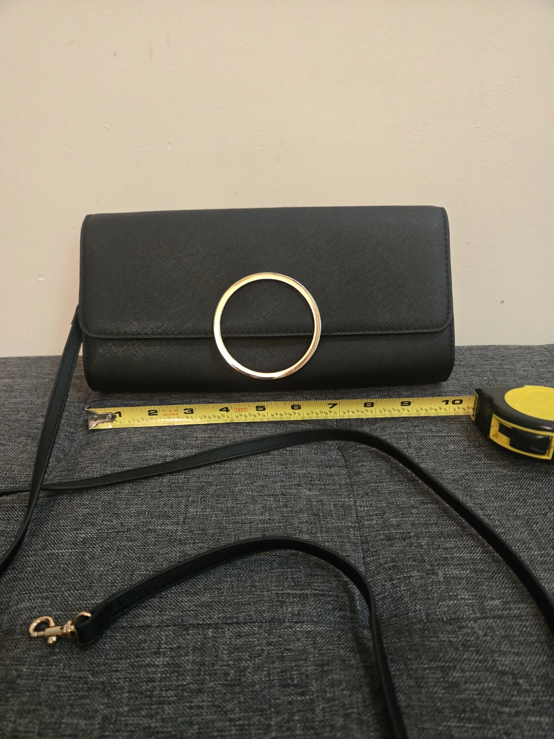 H&M Black Clutch with Gold Ring Detail