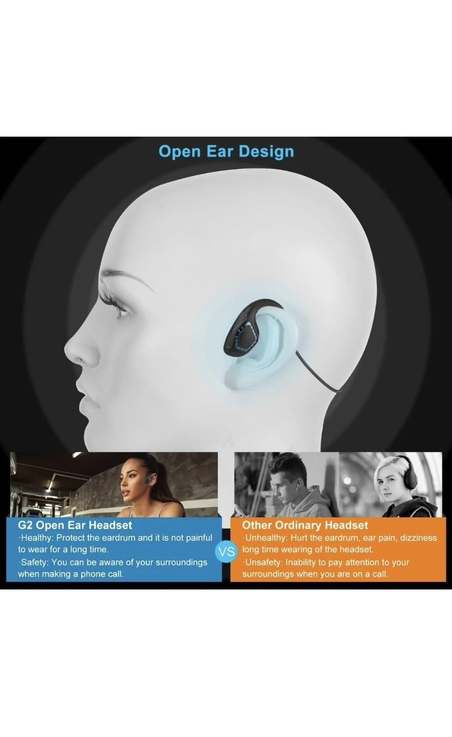 New DIGMALL Bluetooth Headset with Mic, Open - photo 3