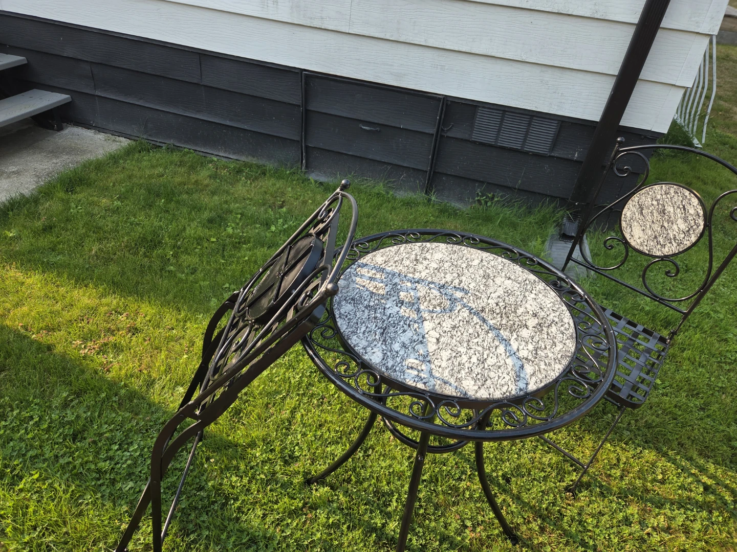 Black wrought iron Bistro Set with Granite Top Table and Chairs - photo 2