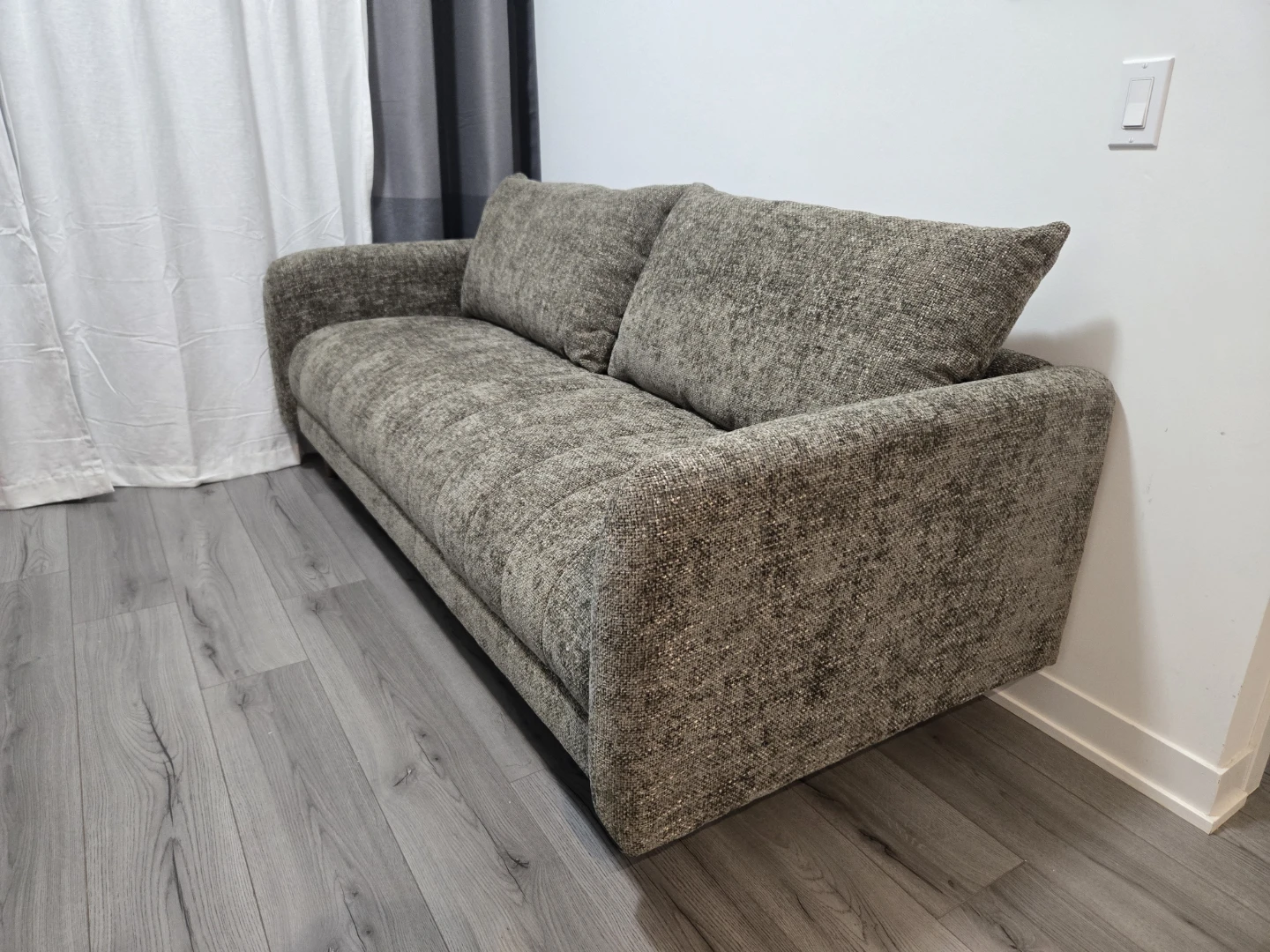 Almost New Home Stagging Use Sofa- Grey Tweed Fabric - photo 3