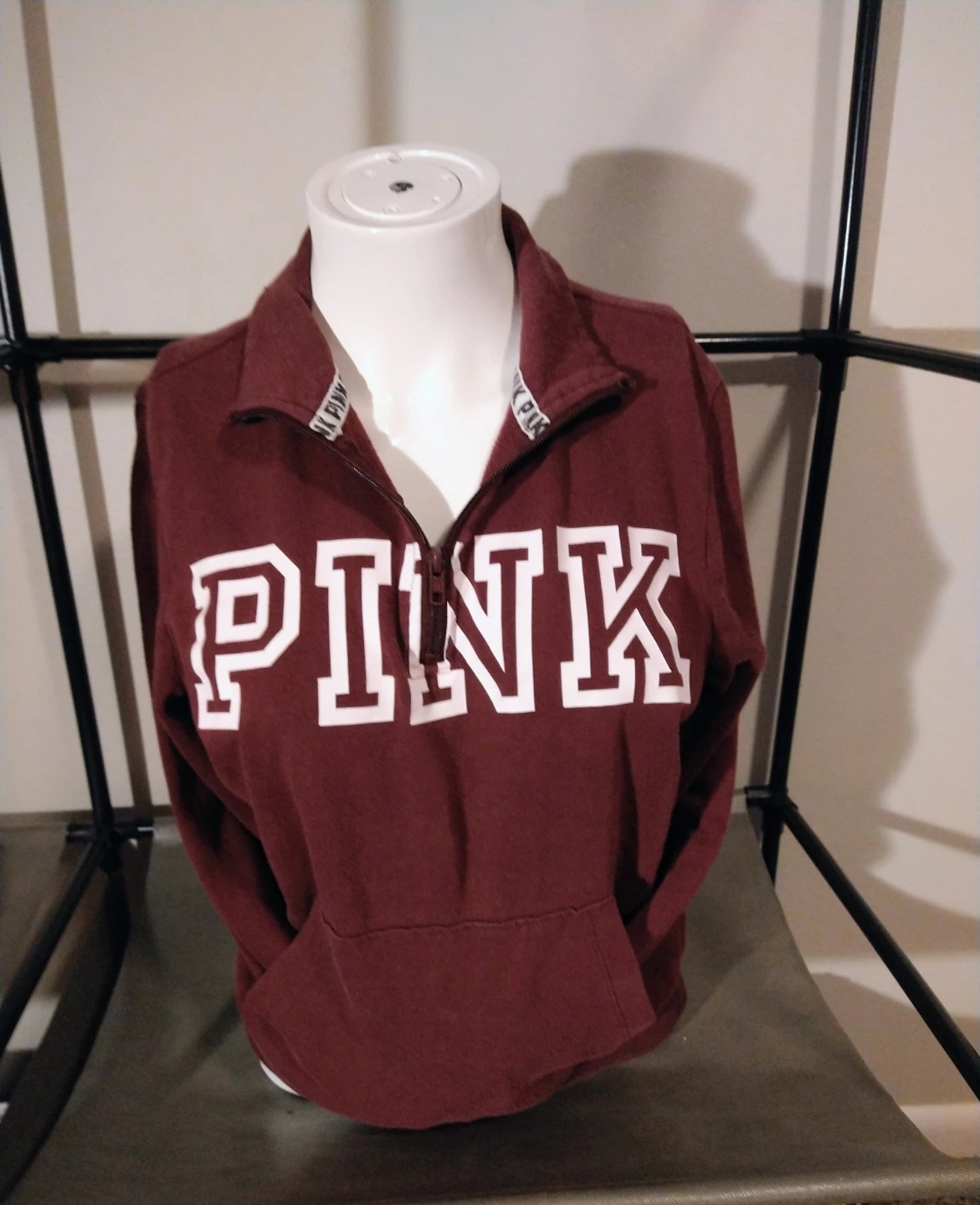 Victoria's Secret PINK Quarter-Zip Maroon Pullover Sweatshirt XS