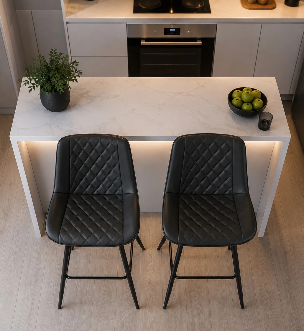 Brand new Set of 2 Black Faux Leather Bar Stools - photo 2