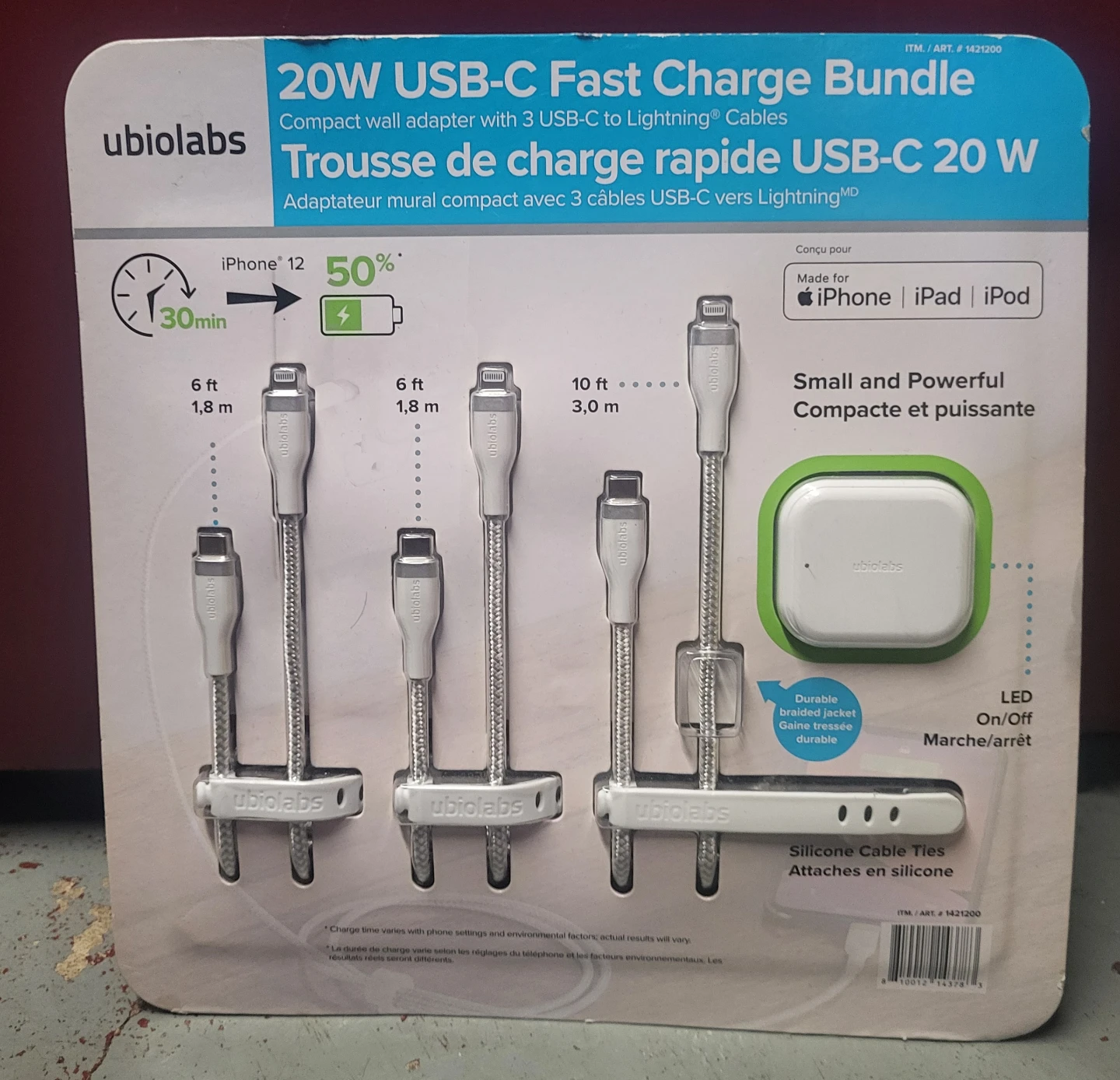 Ubiolabs 20W USB-C Fast Charge Bundle with 3 Lightning Cables