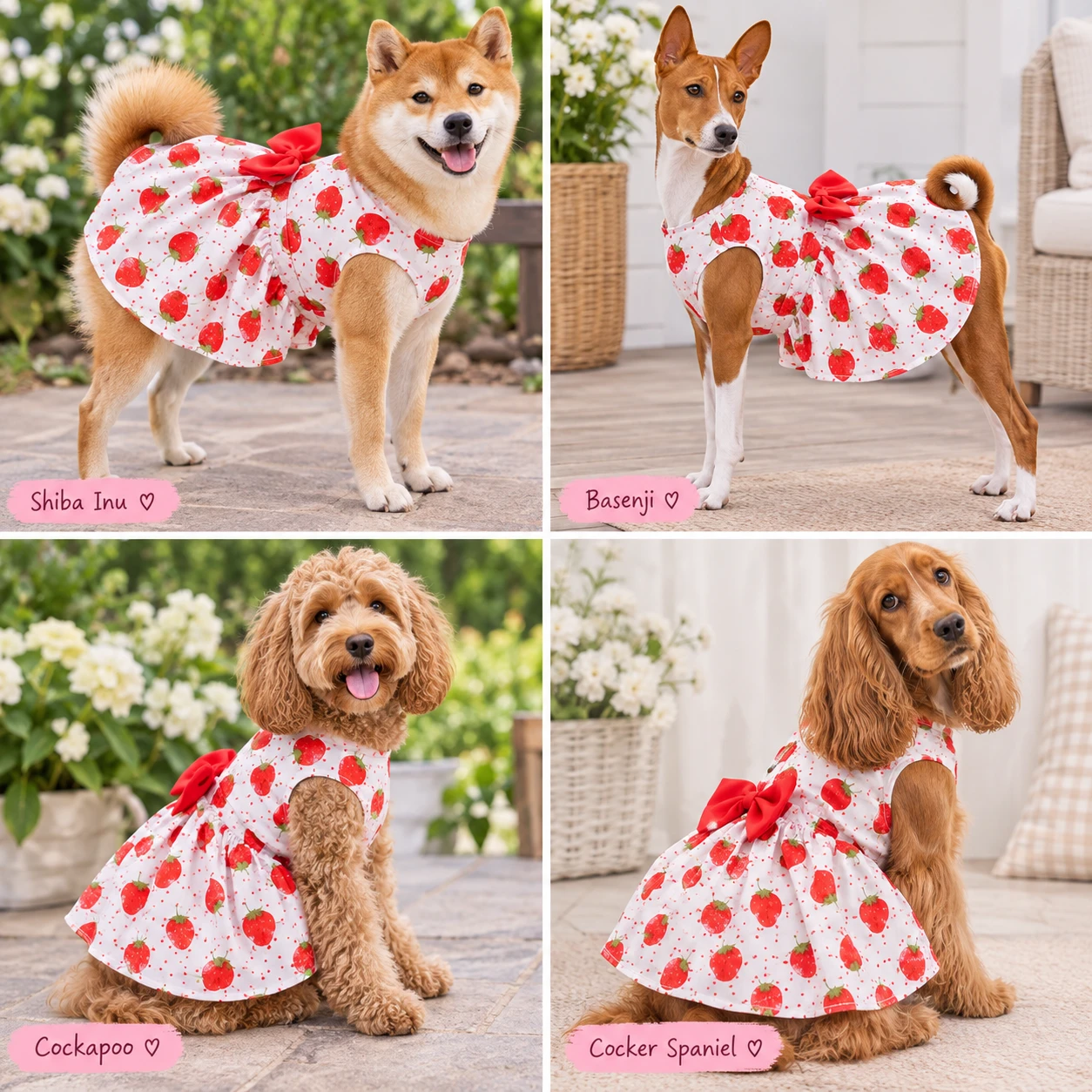New Dog Dress with Strawberry Print and Red Bow - photo 3