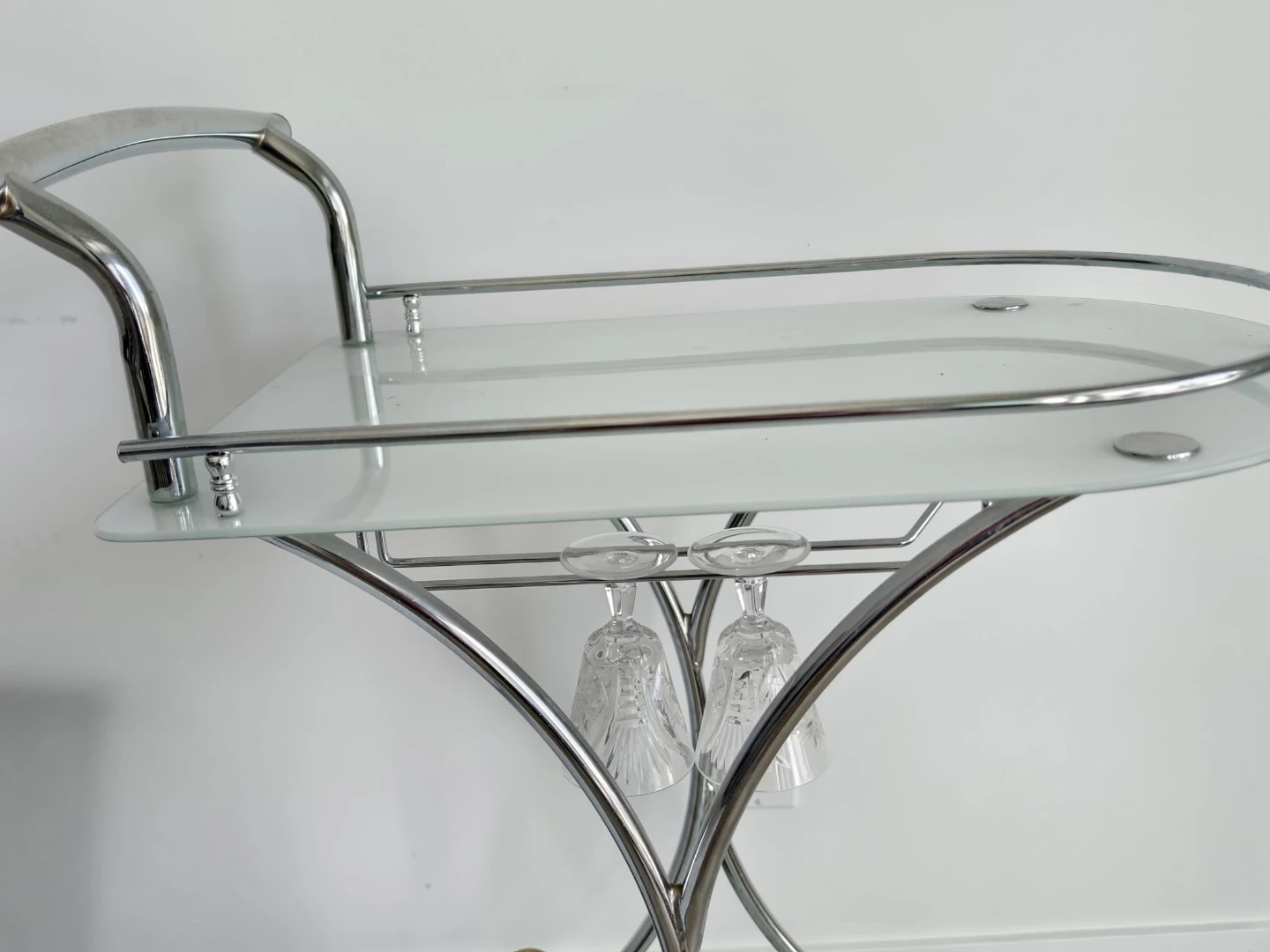 Modern Chrome & Glass Rolling Bar Cart / Serving Cart - photo 4