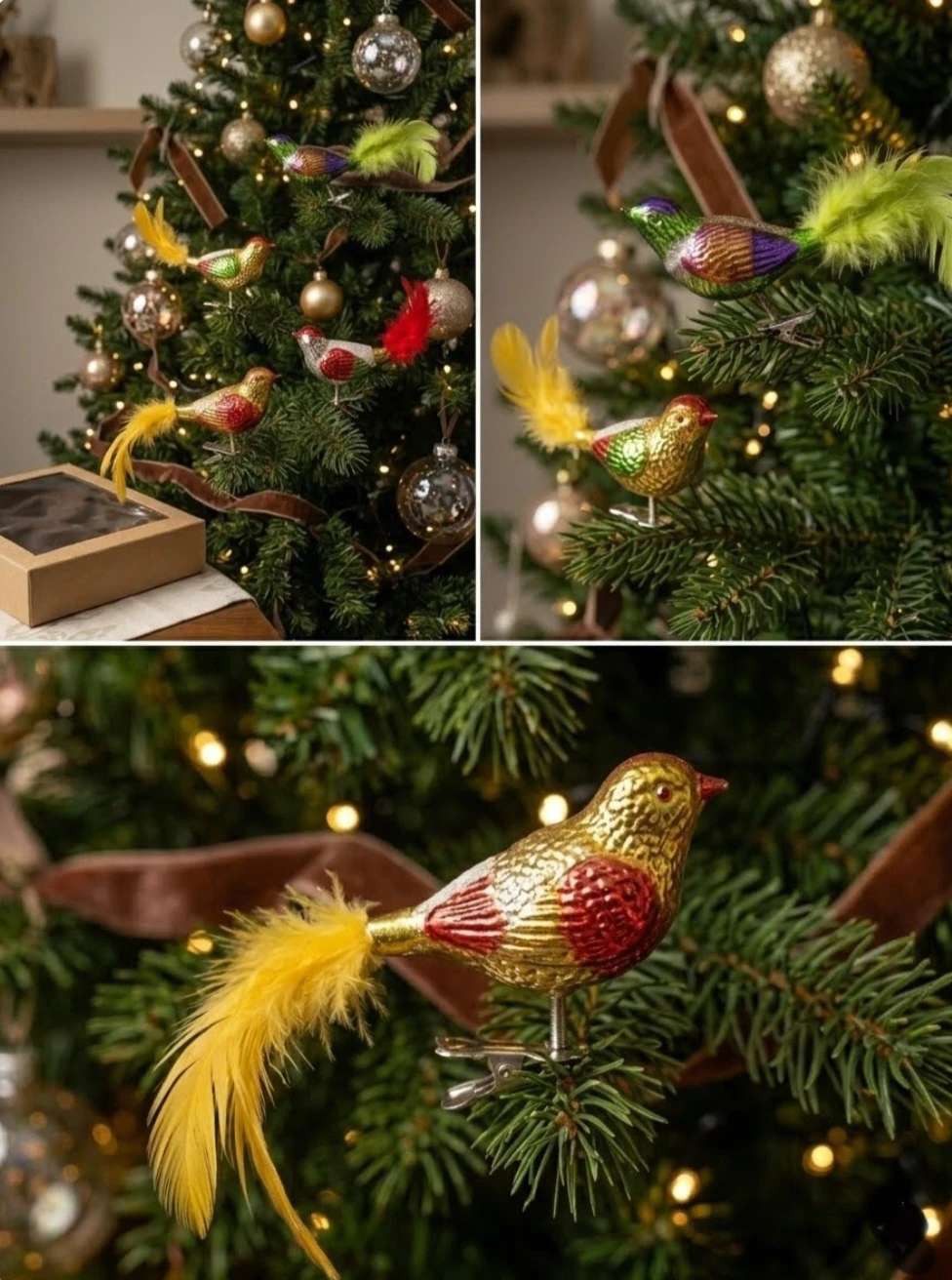 Vintage Set of 4 Glass Bird Christmas Tree Ornaments - photo 3