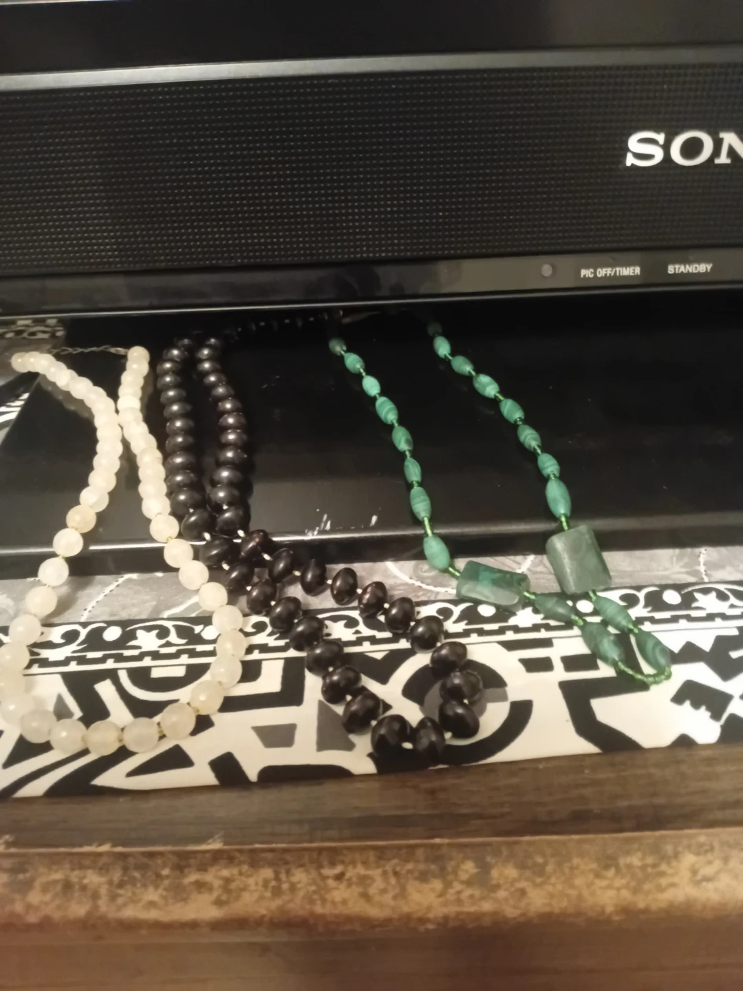 Beaded Necklaces - Green Malachite and White Stone
