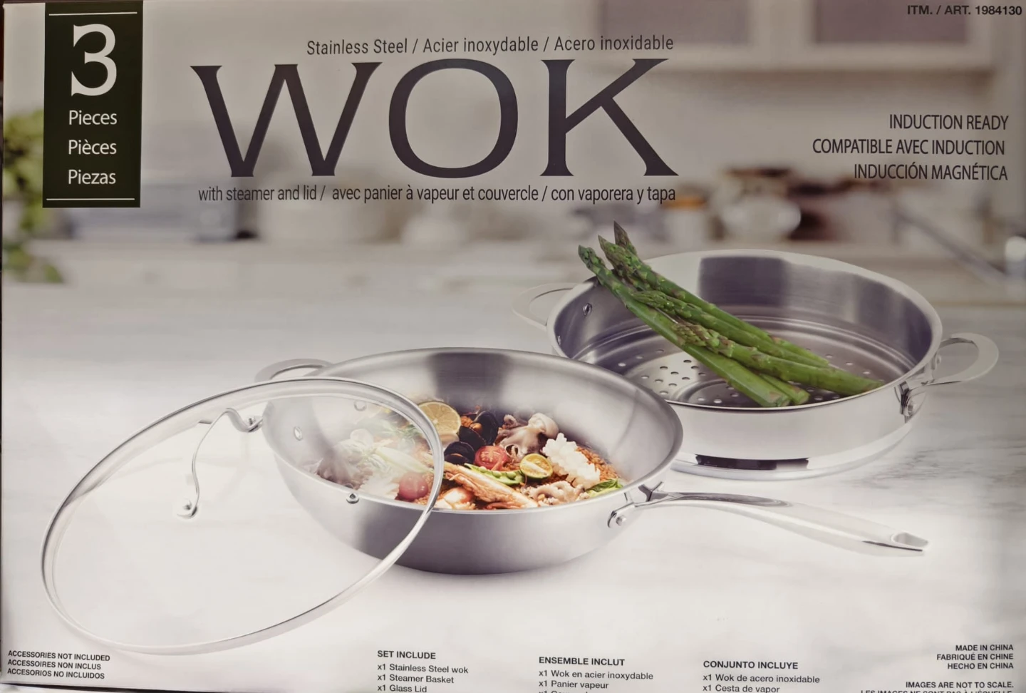 Like New 3-Piece Stainless Steel Wok & Steamer Set - photo 4