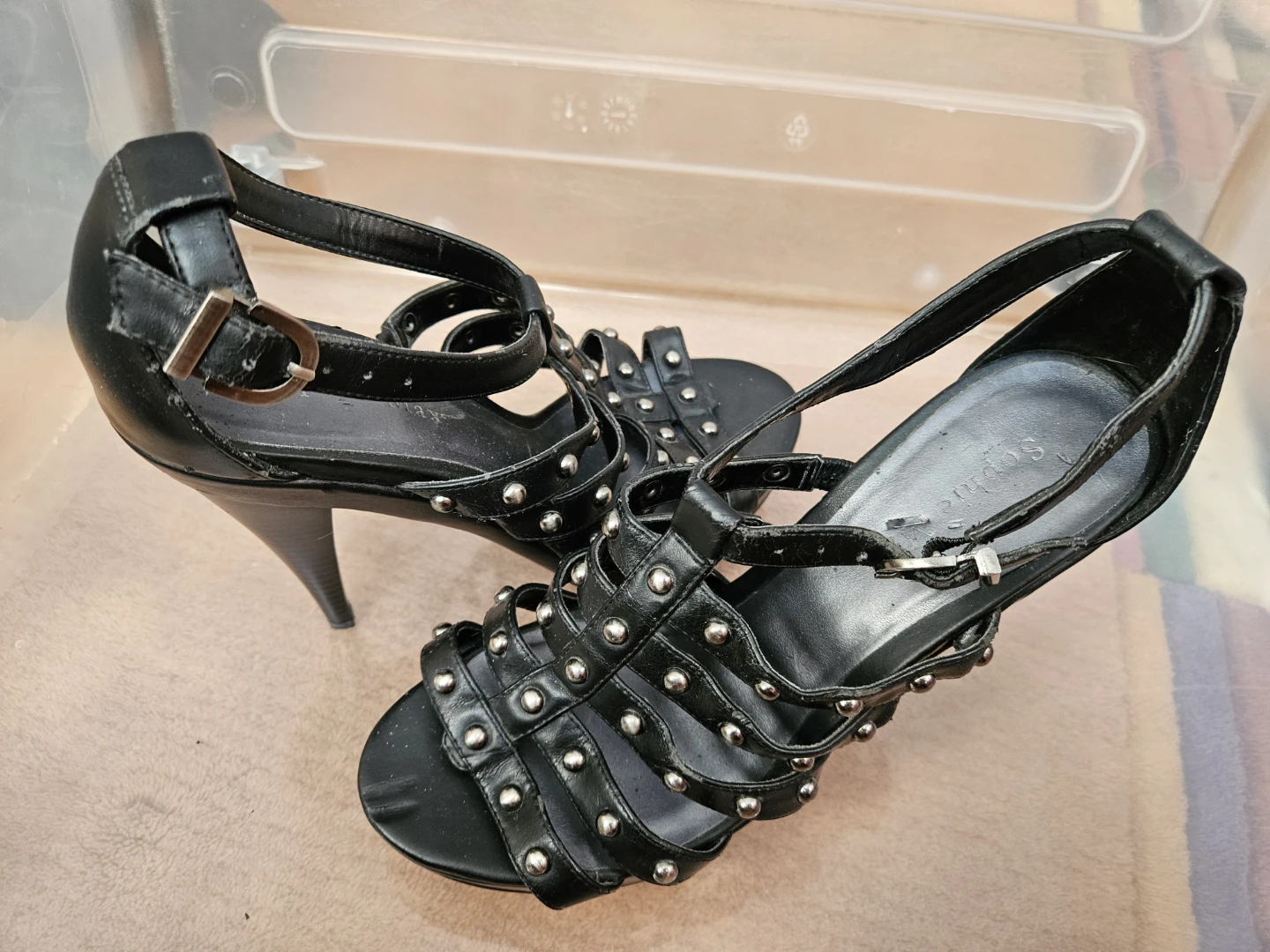 Black Studded High Heels Sandals 7.5 - photo 2