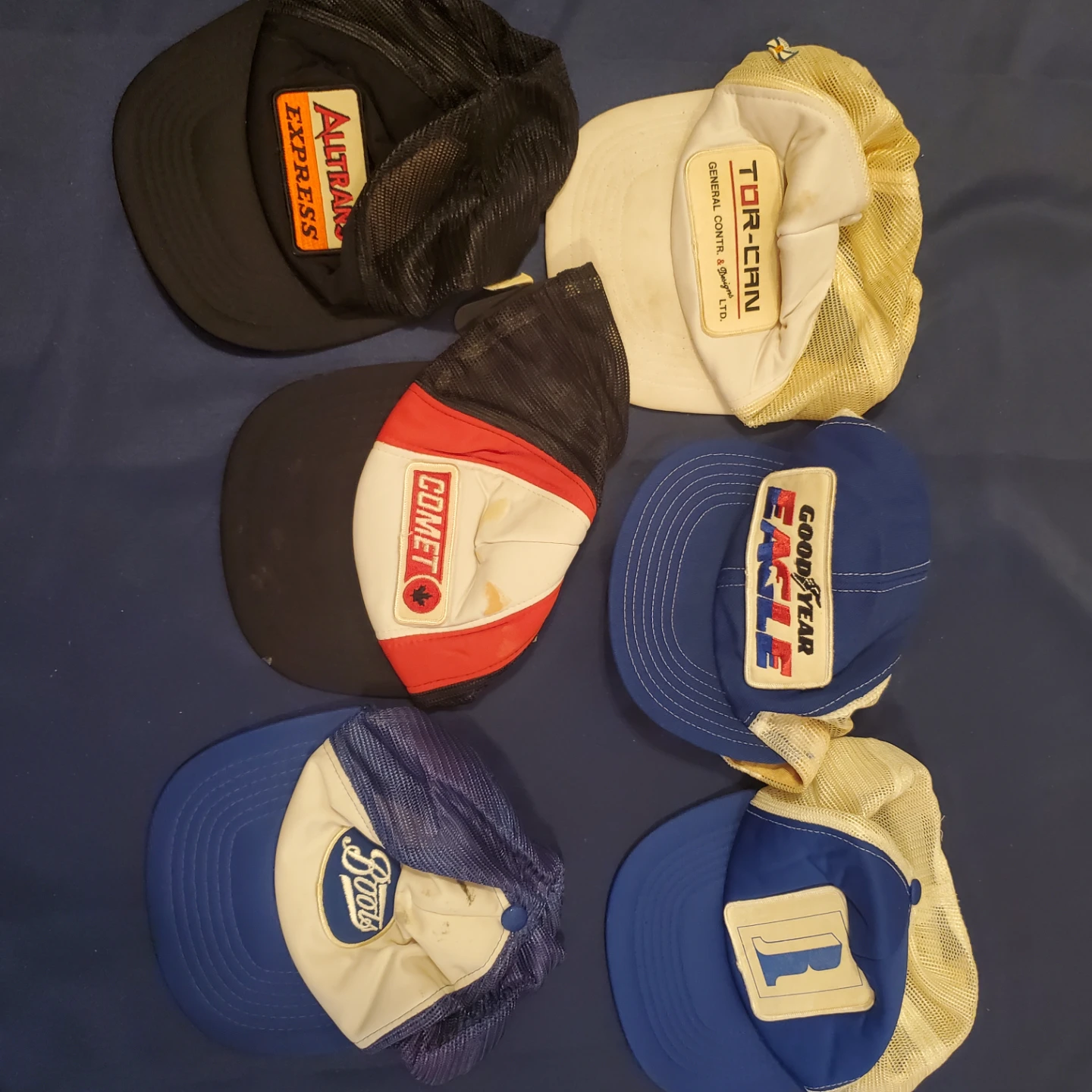 Vintage hats Goodyear, Comet, Boots, Tor-Can, Alltrans