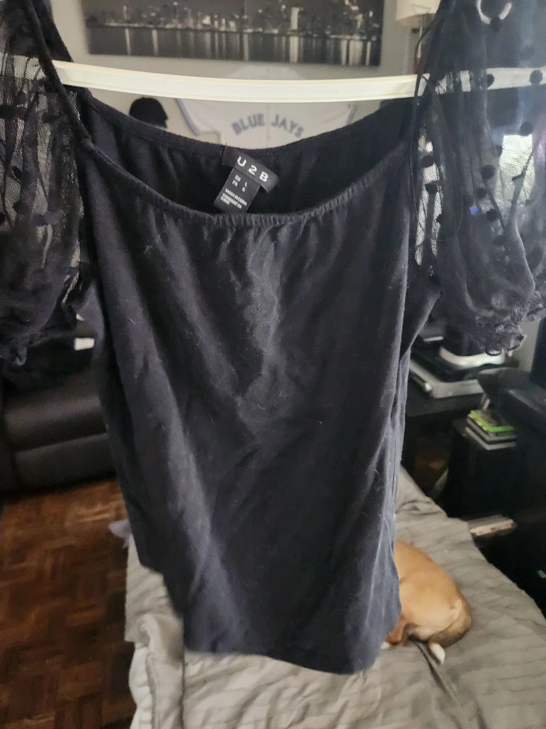 U2B Black Top with Tulle Sleeves