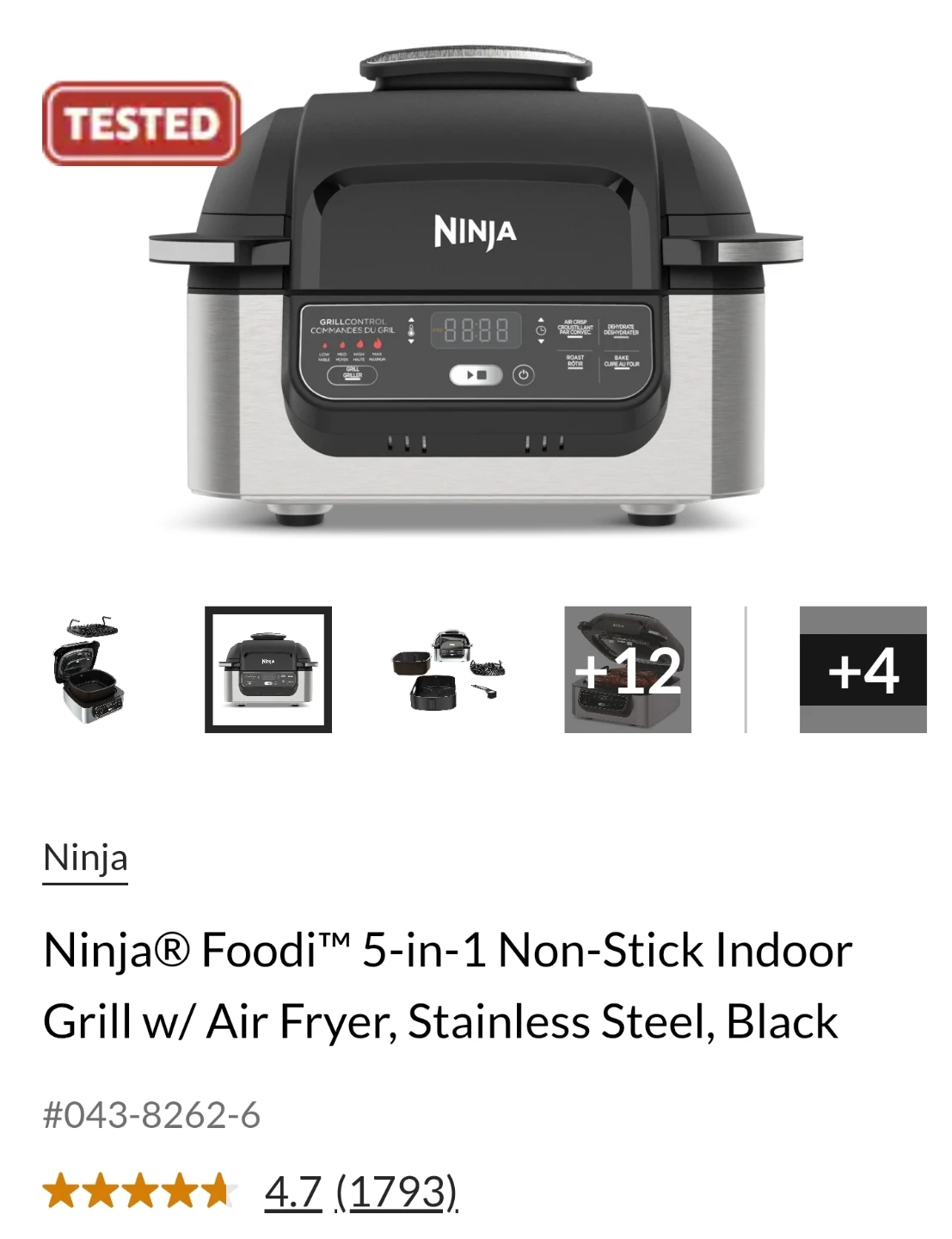 Ninja Foodi 5-in-1 Grill Air Fryer Basket & Crisper Plate