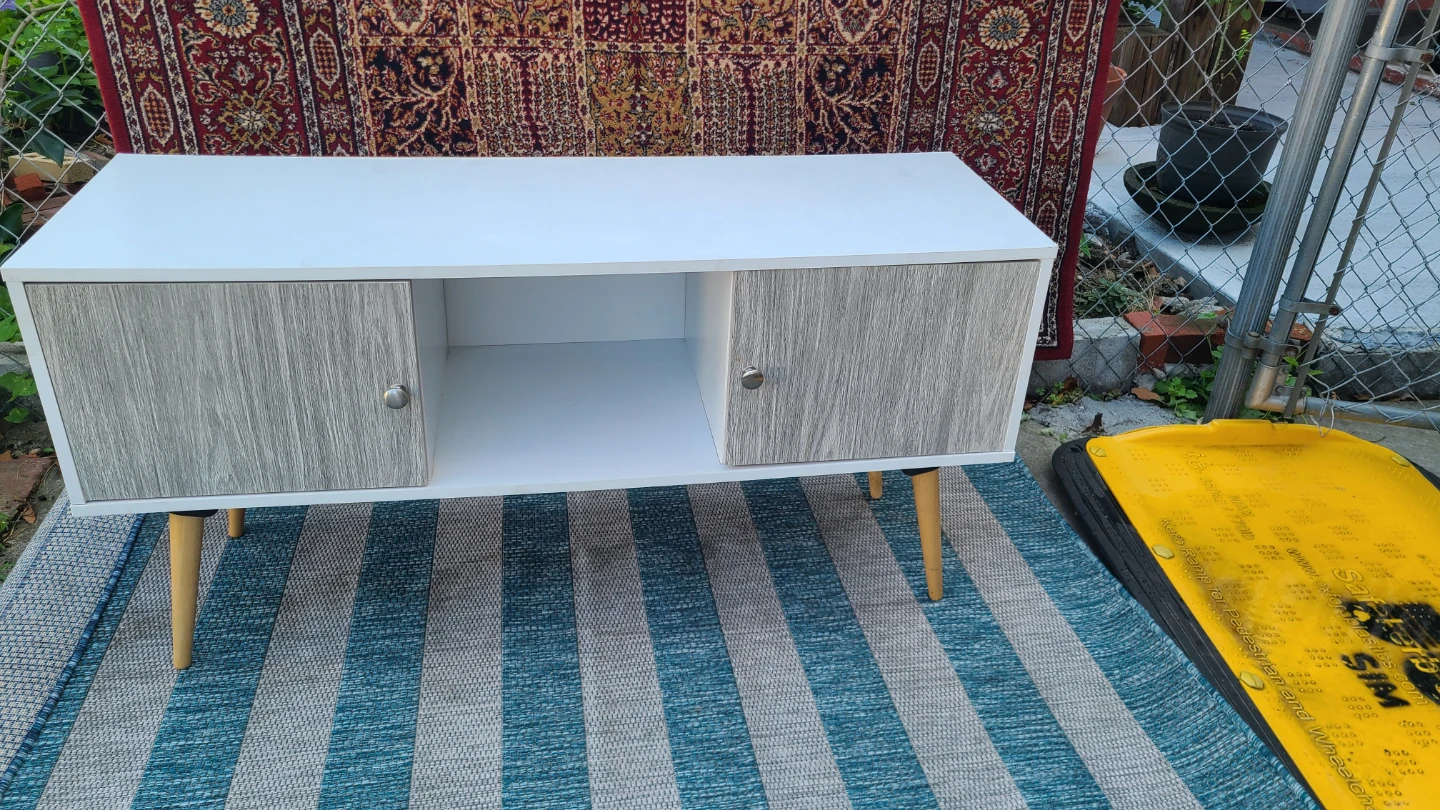 White Media Console with Doors and Shelves