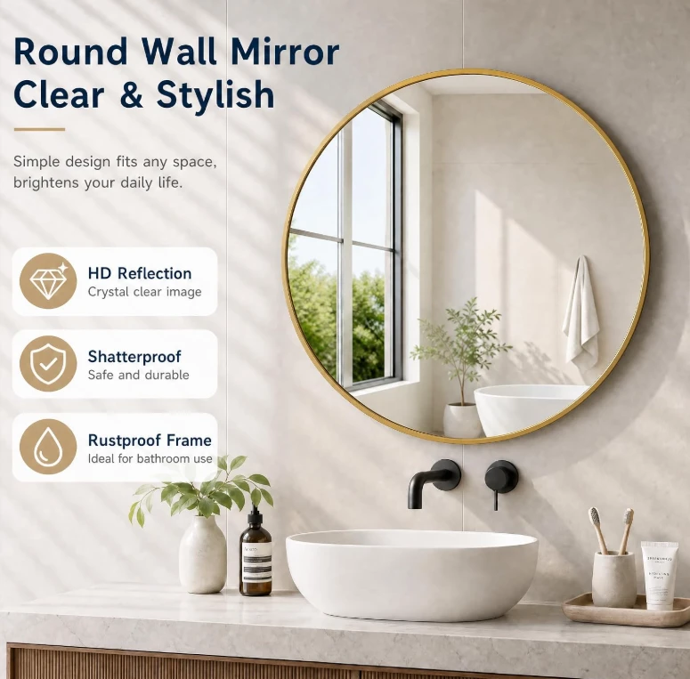 23" Round Wall Mirror - Gold Aluminum Frame - photo 3