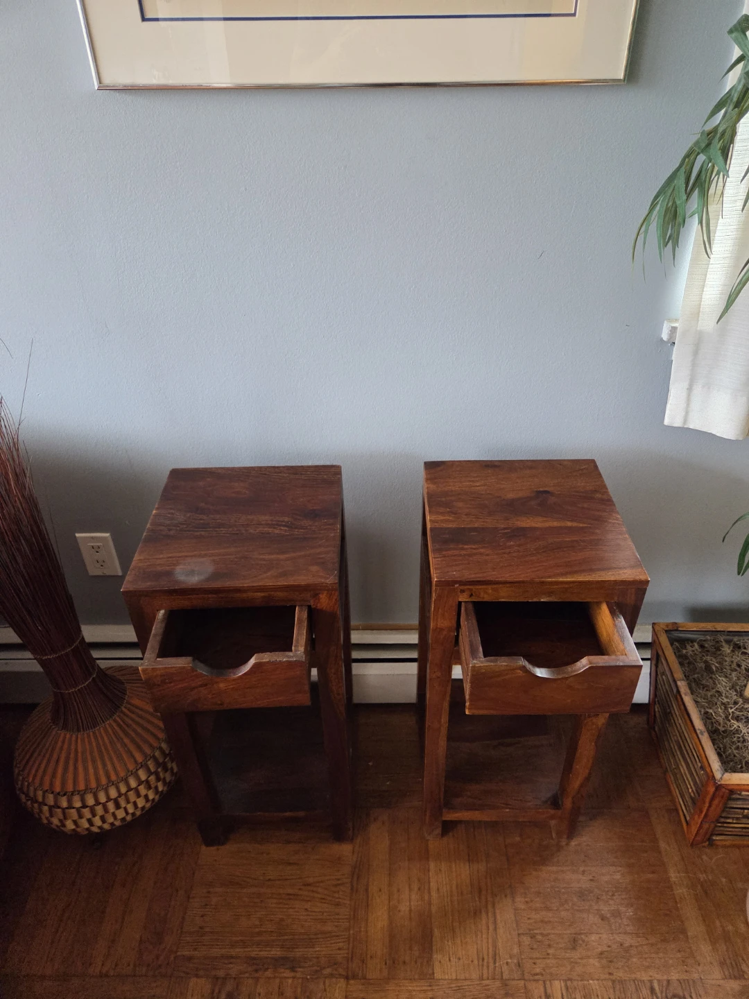 Pair of Rustic Modern Solid Acacia Single Drawer Nightstands - photo 3