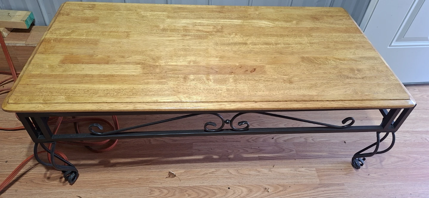 Wooden Coffee Table with wrought iron Base