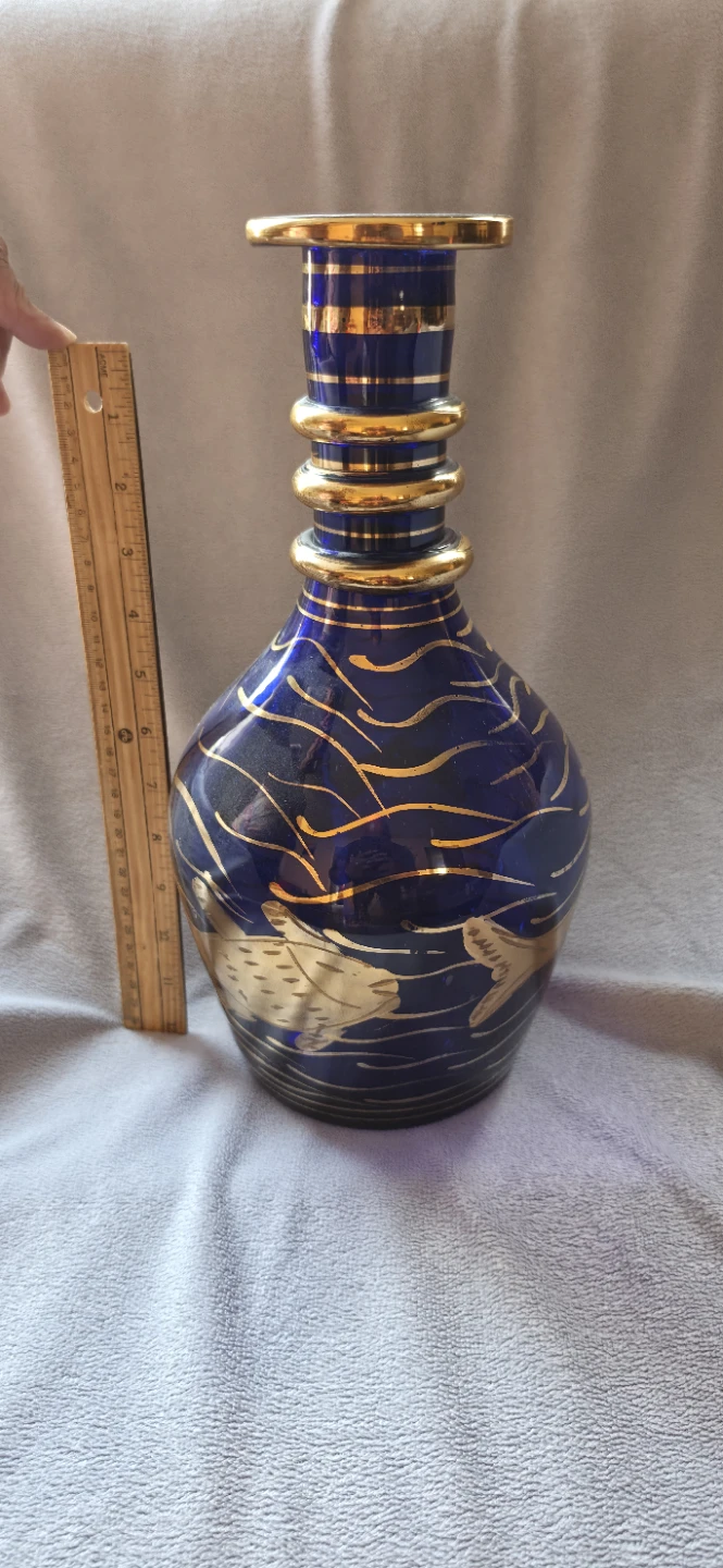 Cobalt blue glass vase with gold design/ Sheesha base (2 PC)