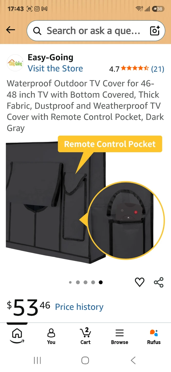Waterproof Outdoor TV Cover for 46-48 inch TVs - Dark Gray - photo 3