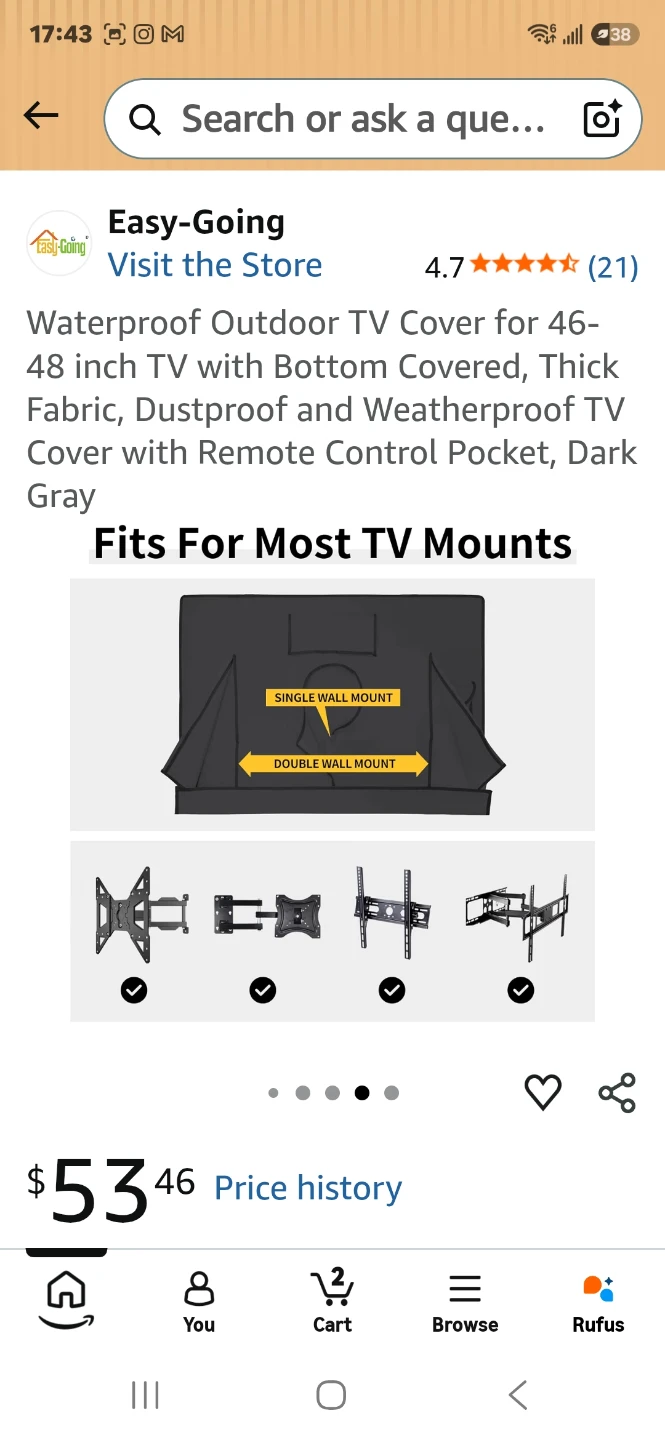 Waterproof Outdoor TV Cover for 46-48 inch TVs - Dark Gray - photo 5