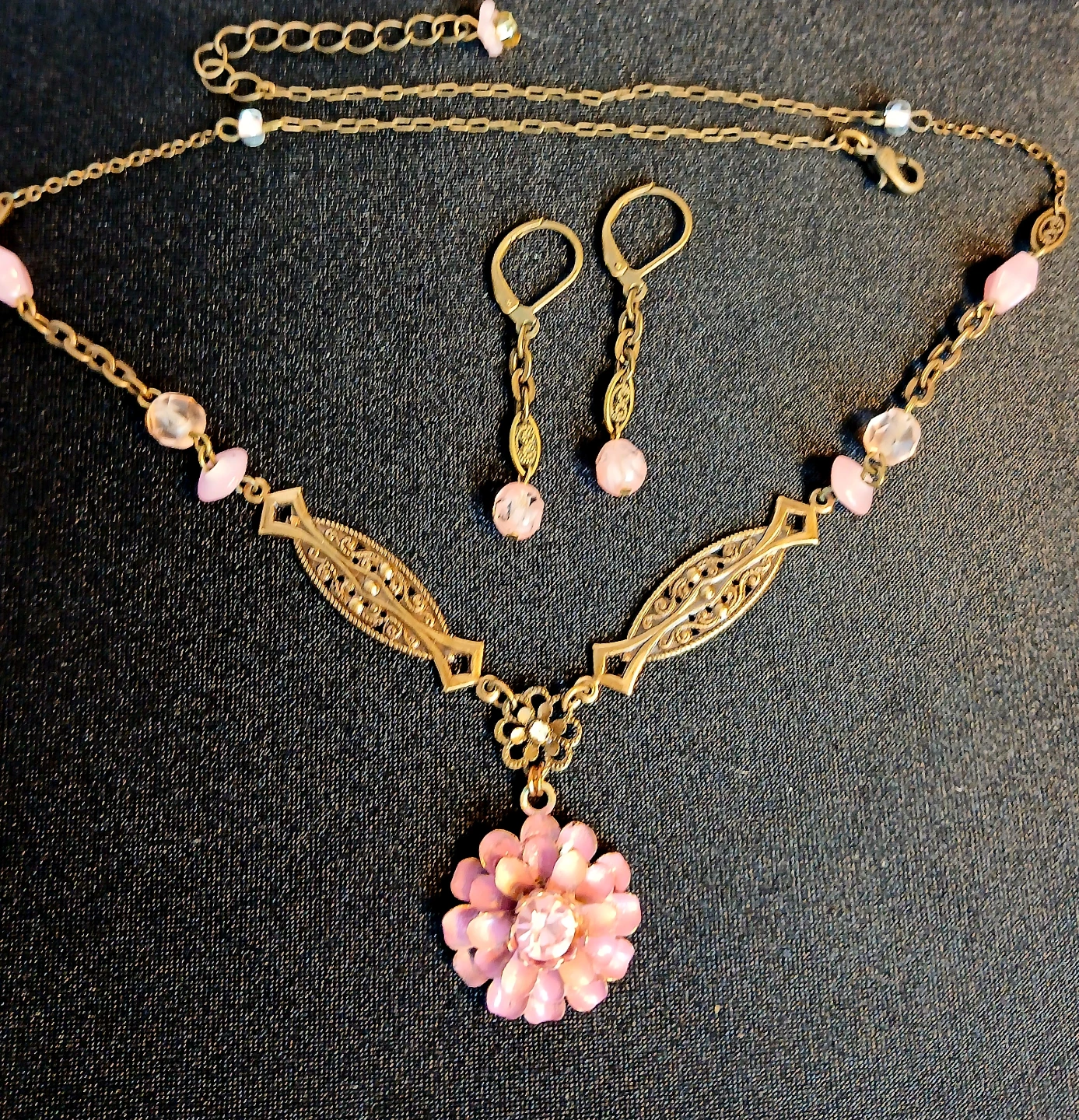 Flower Pendant Necklace and Earring Set