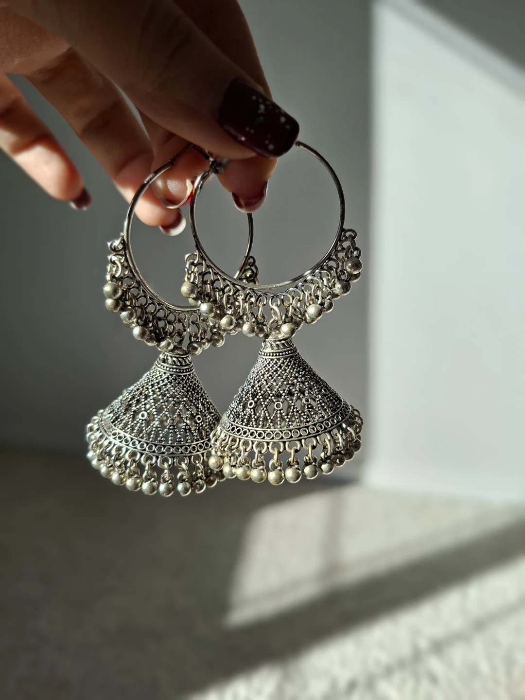 Silver Jhumka Hoop Earrings