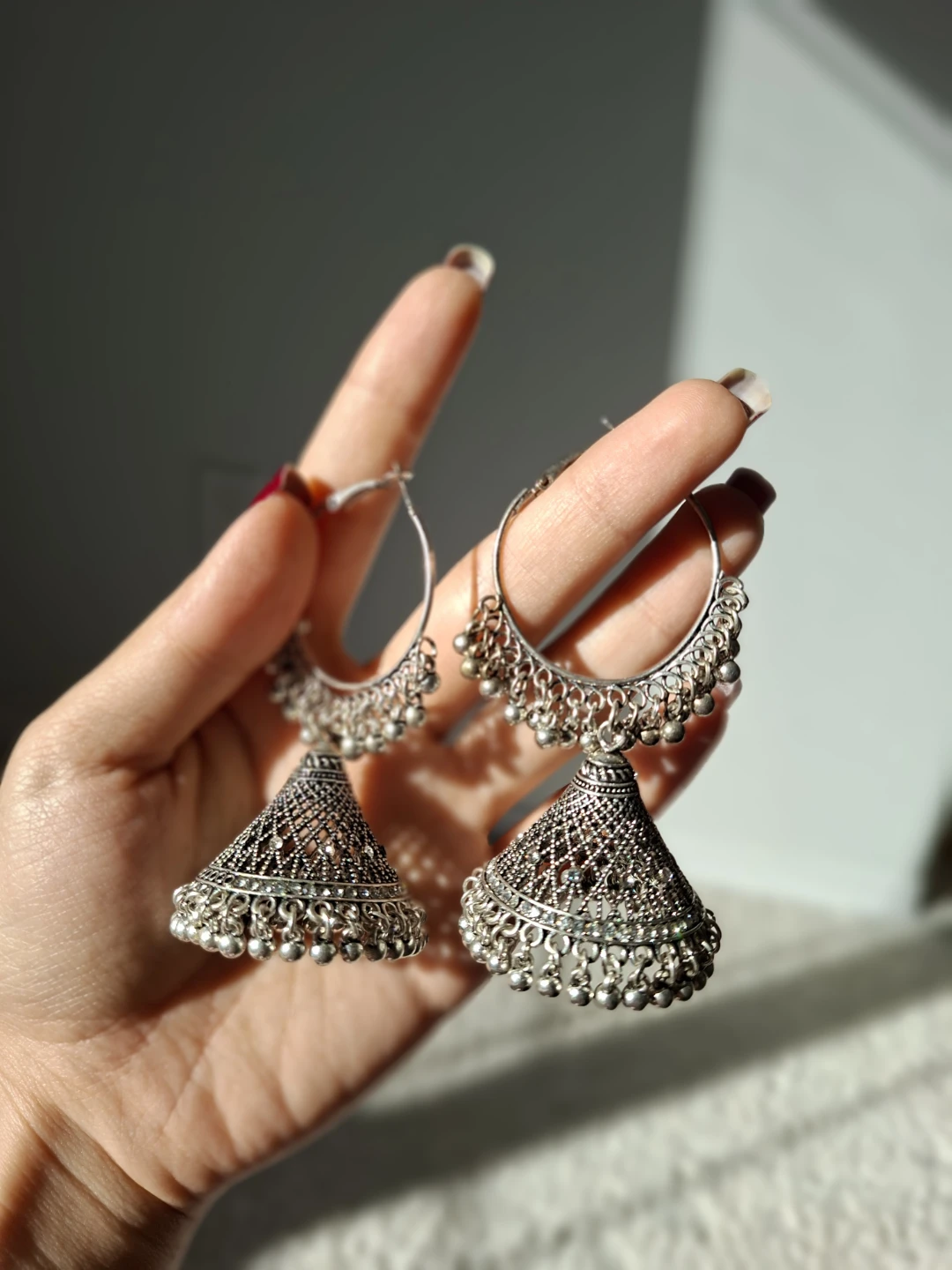 Silver Jhumka Hoop Earrings - photo 2