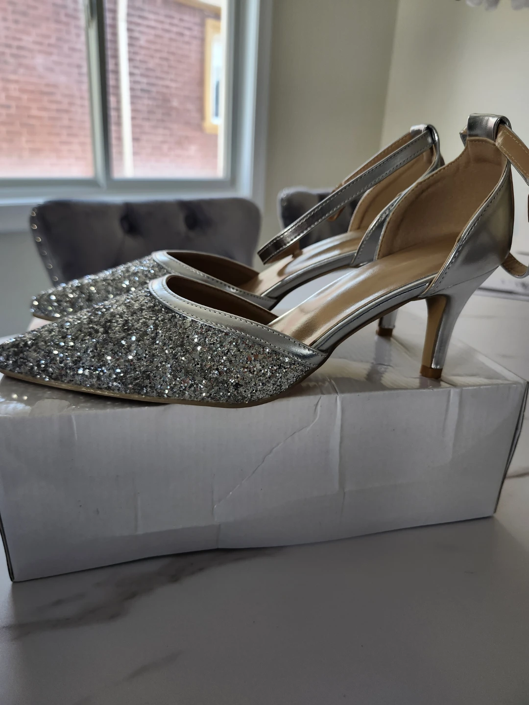 New Silver Glitter Heels with Ankle Strap - photo 3