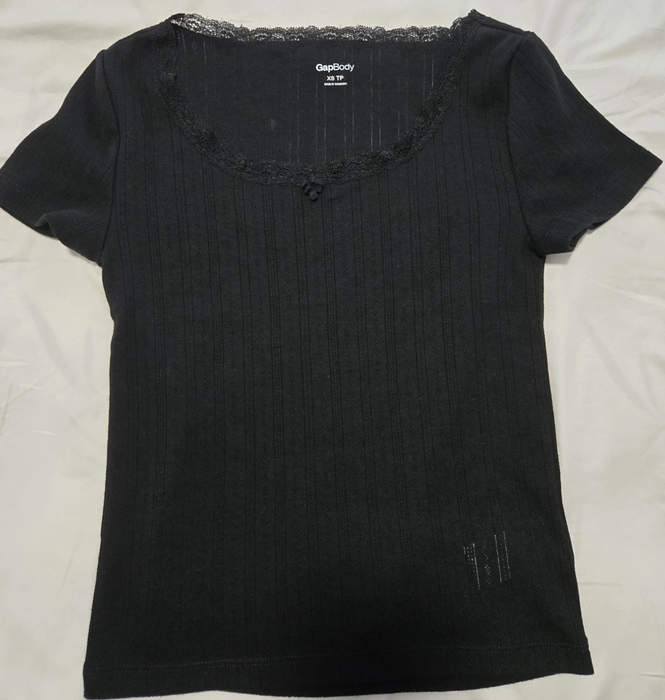 GapBody Black Lace Trim Ribbed Top XS - new without tags
