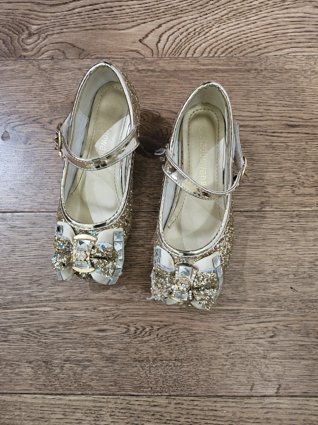 Toddler Girls Gold Sparkle Bow Flats