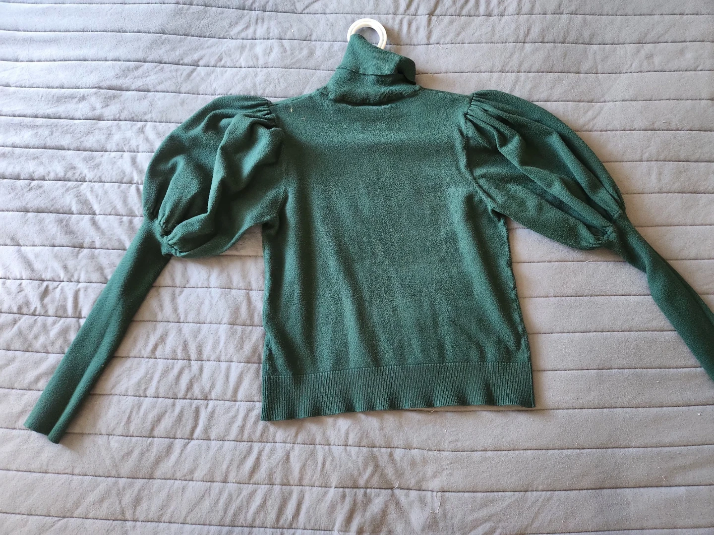 Green Puff Sleeve Turtleneck Sweater