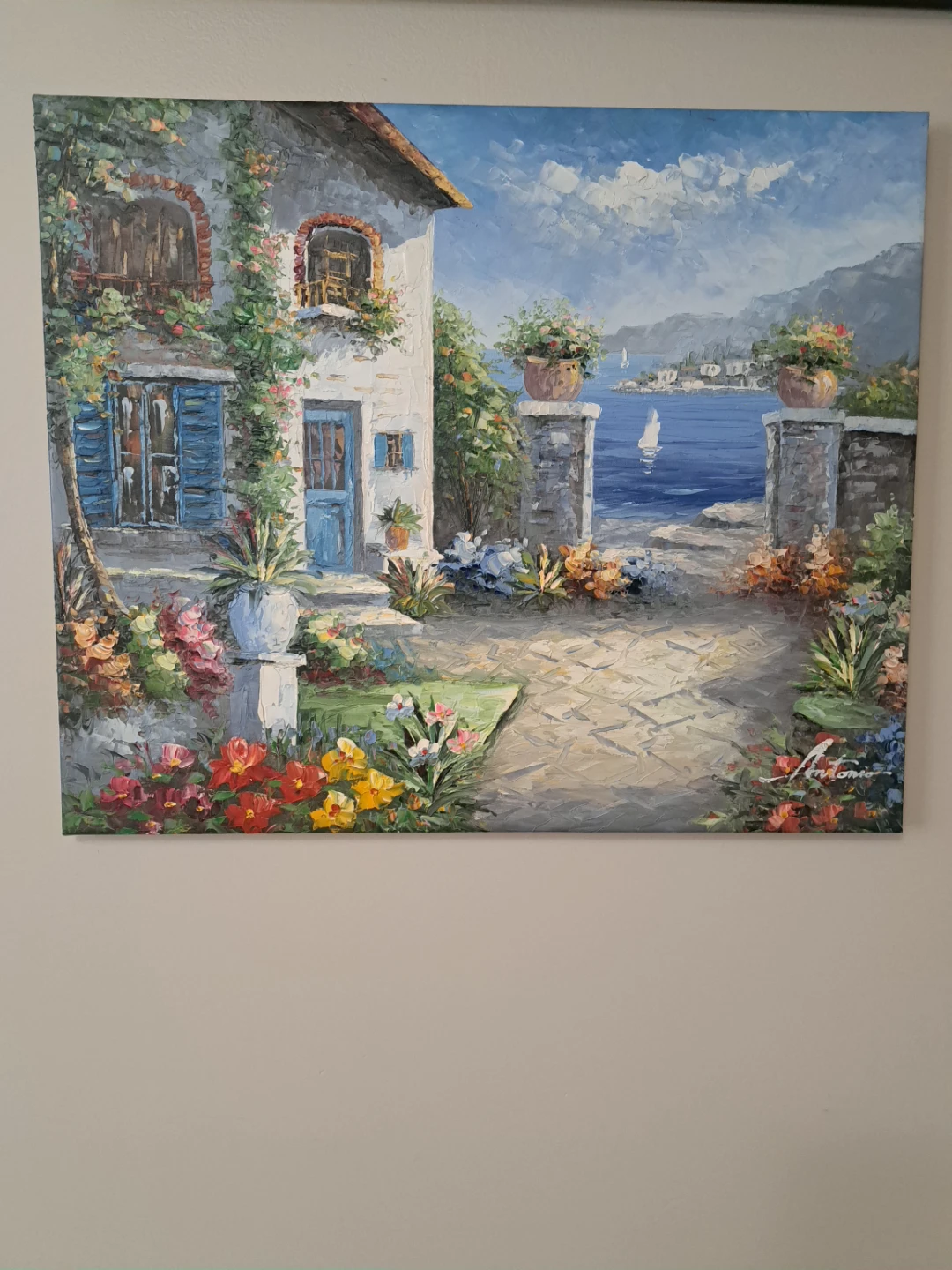 Oil Painting of a Mediterranean Villa Scene