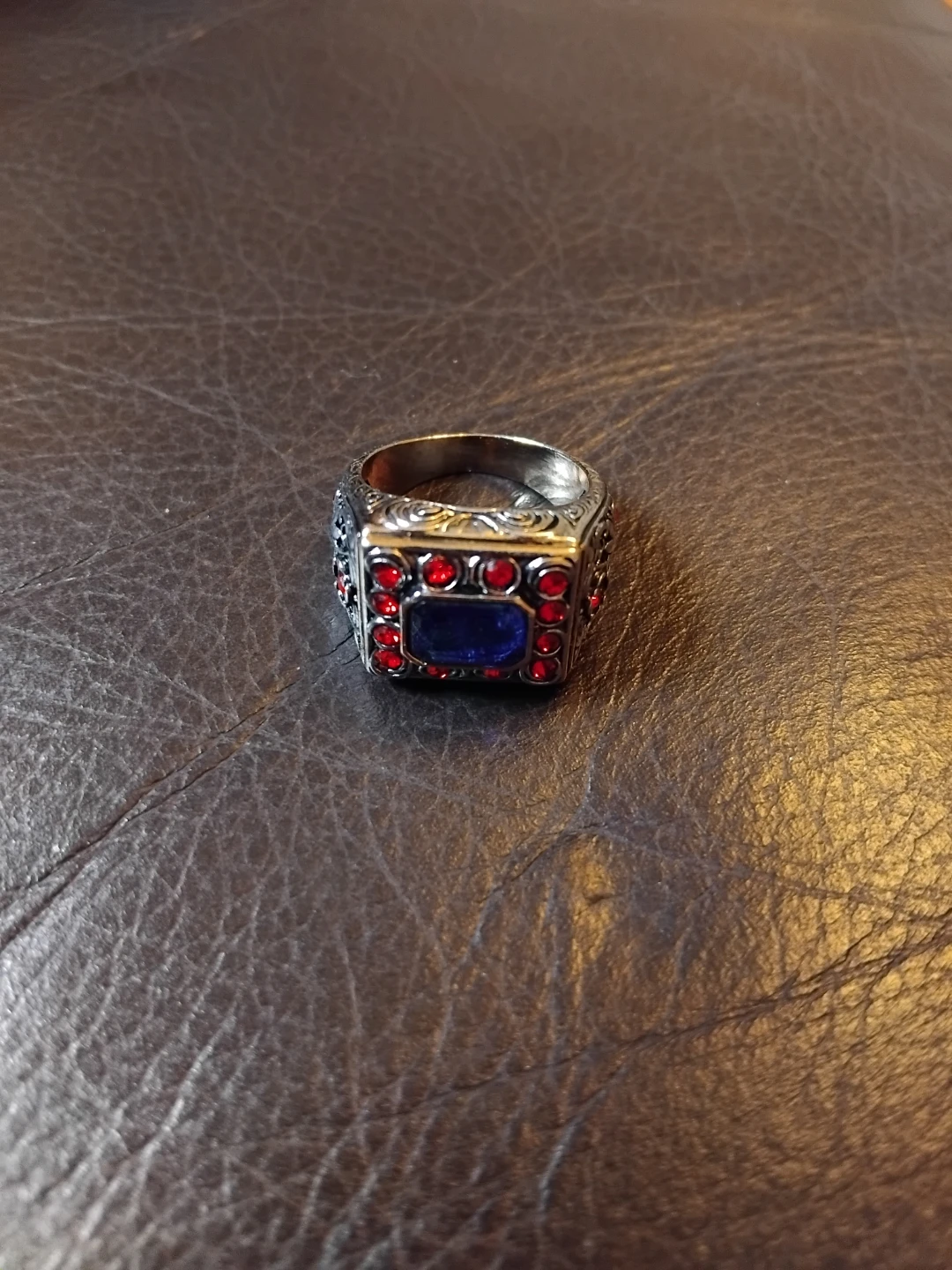 Silver Statement Ring with Blue and Red Stones