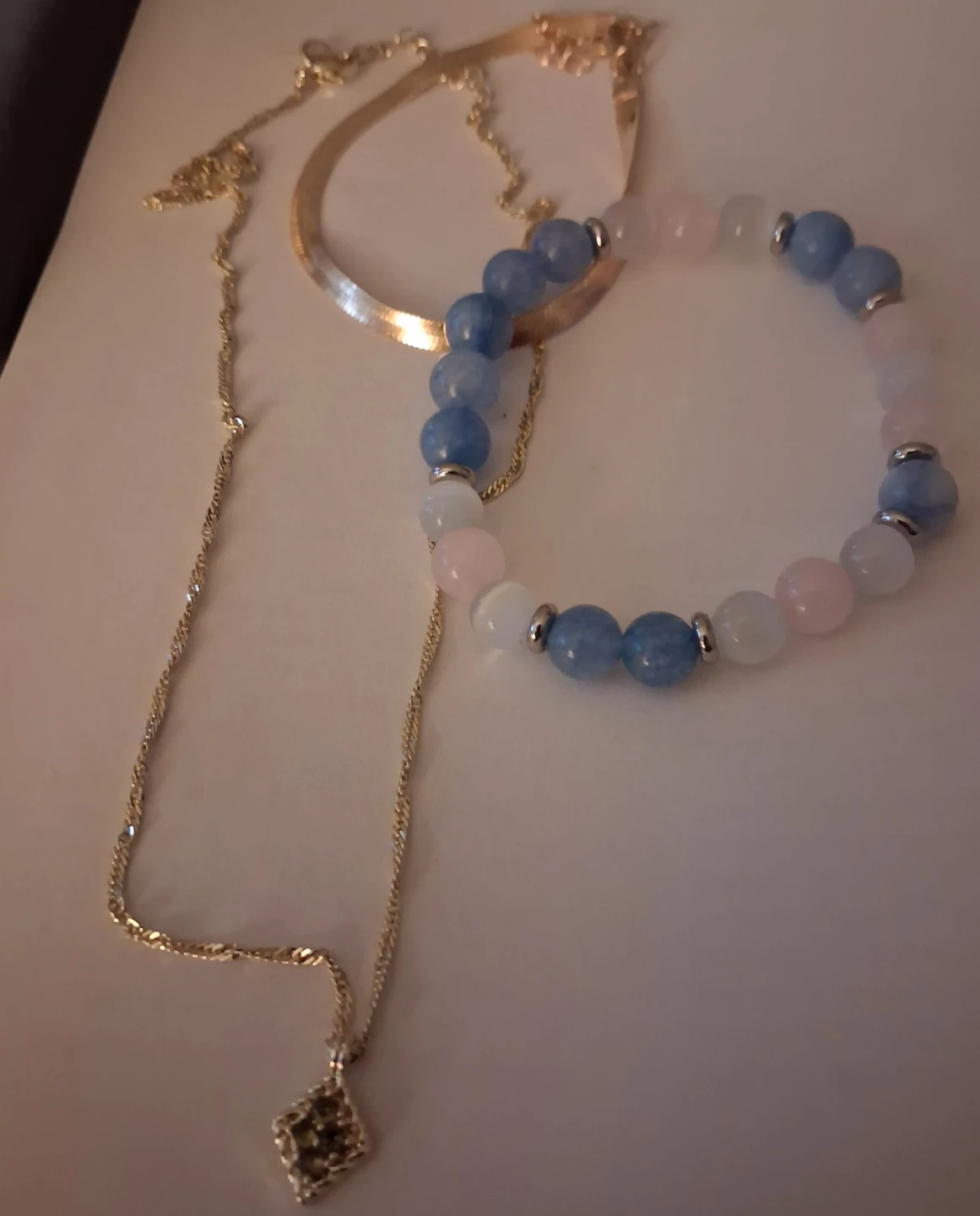 Gold Tone Necklace & Beaded Bracelet Set